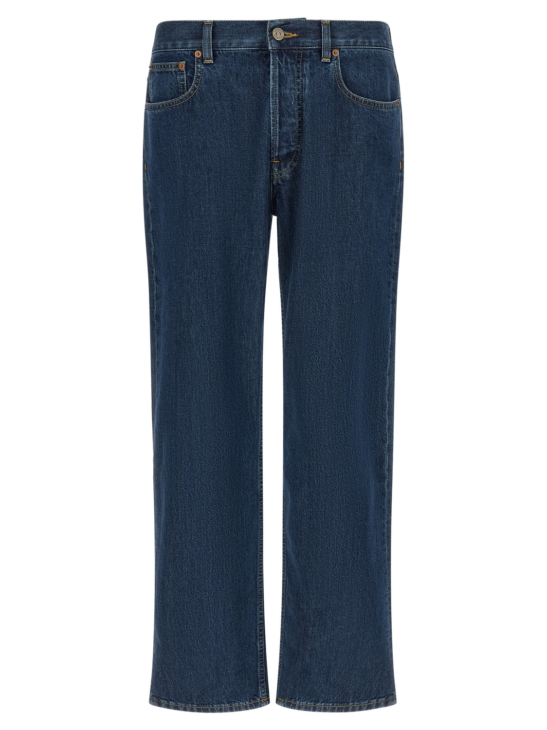 Blue Cotton Straight-Leg Jeans