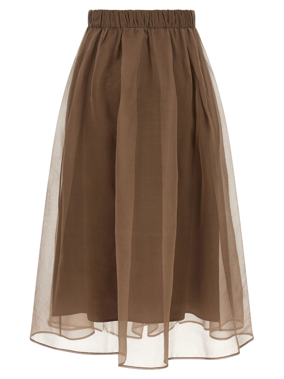 Brown Silk Midi Skirt