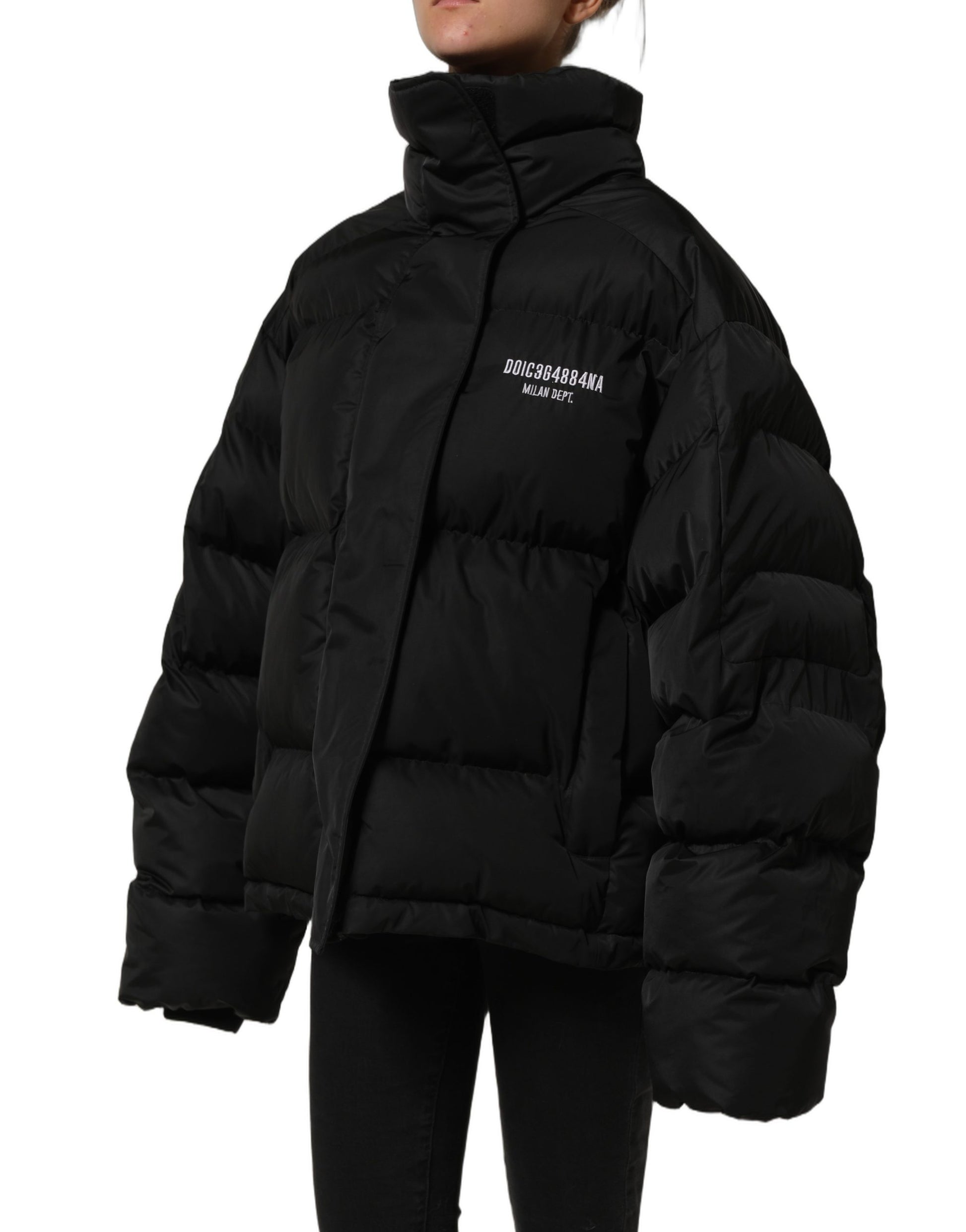 Black DGVIB3 Embroidered Padded Puffer Jacket