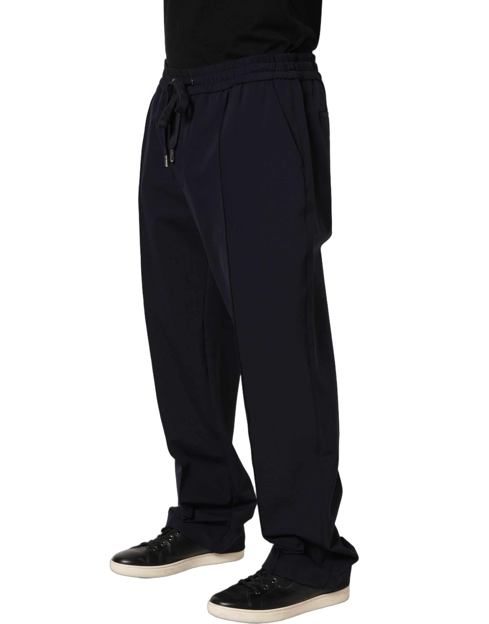 Dark Blue Drawstring Nylon Jogger Sweatpants Pants