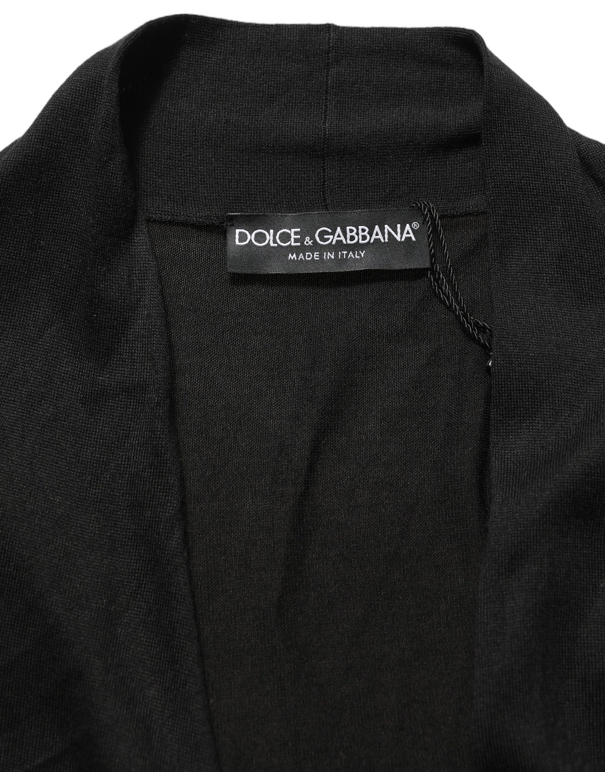 Black Silk Long Sleeves Draped Blouse Top
