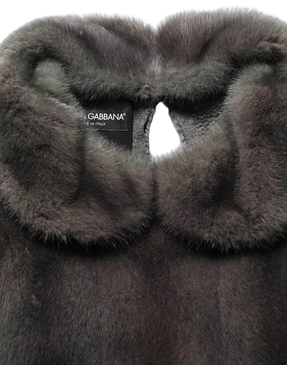 Dark Gray Mink Fur Round Collar Blouse Top