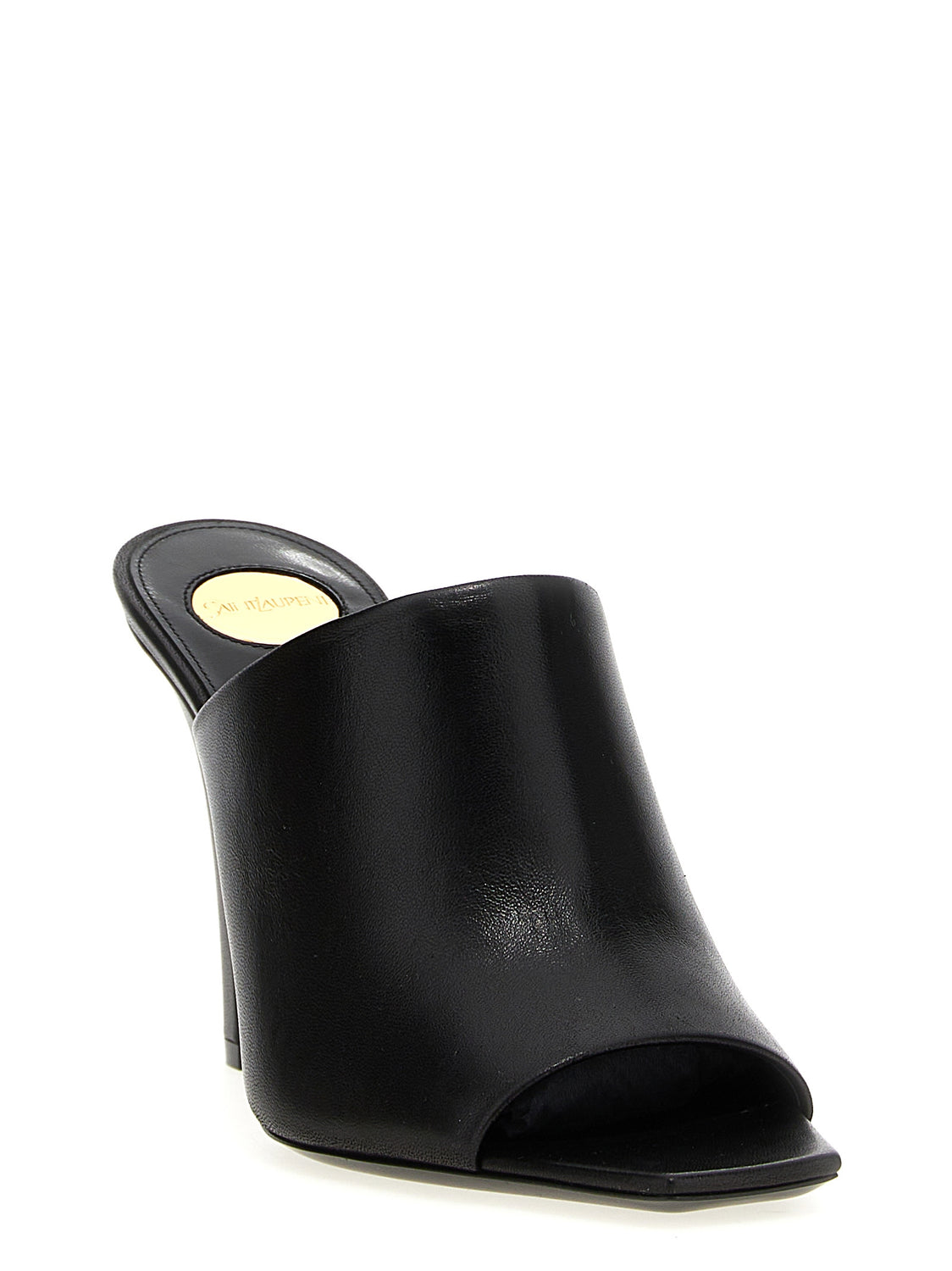 Black Leather Stiletto Heel Sandals