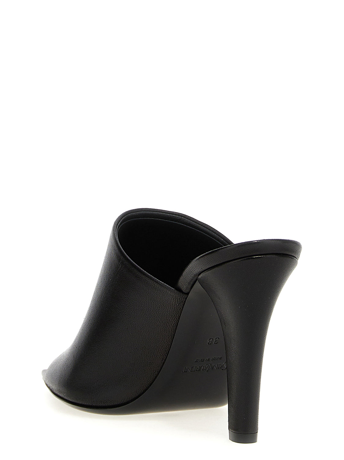 Black Leather Stiletto Heel Sandals