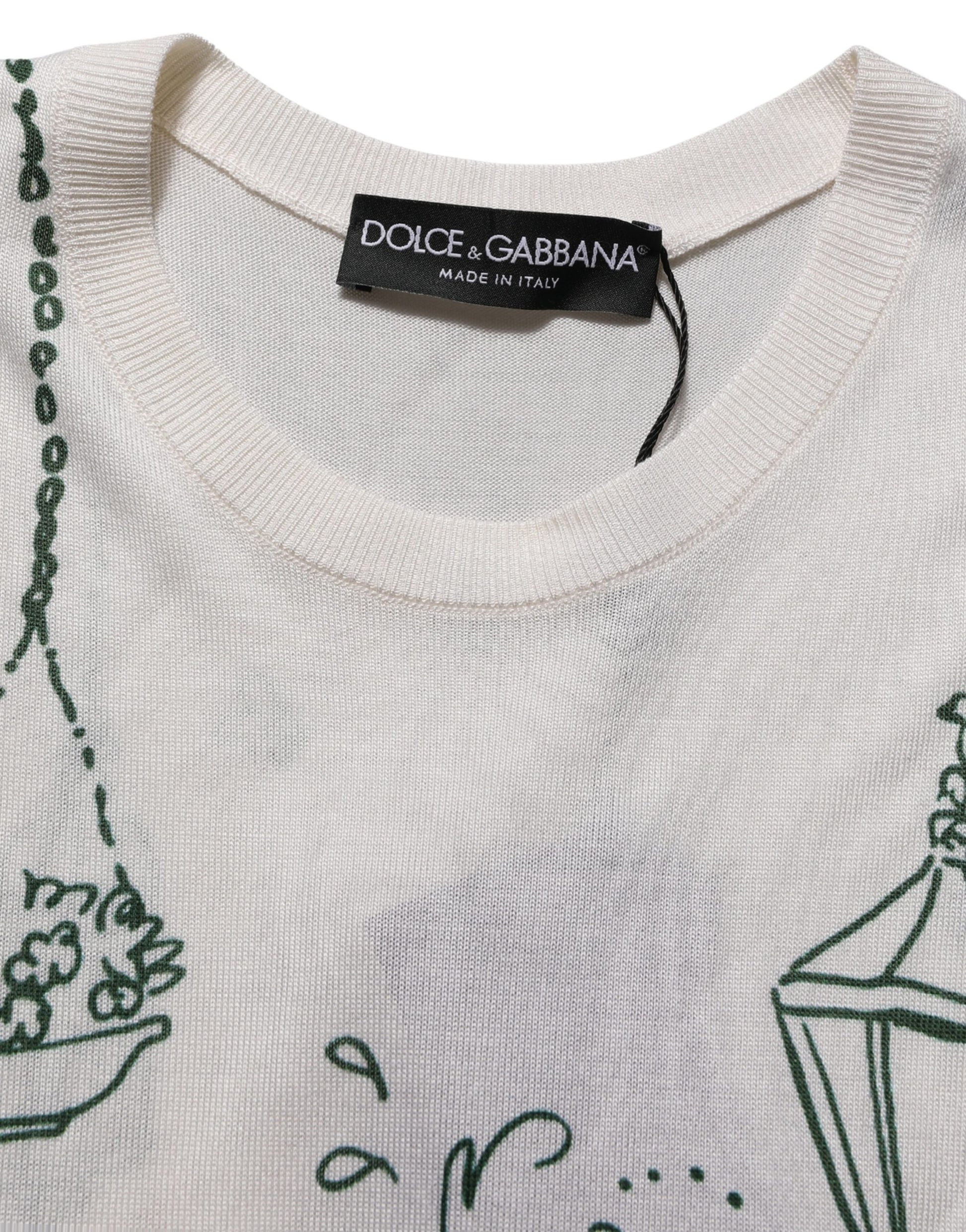 White Silk Knit Garden Fountain Print Tank Top