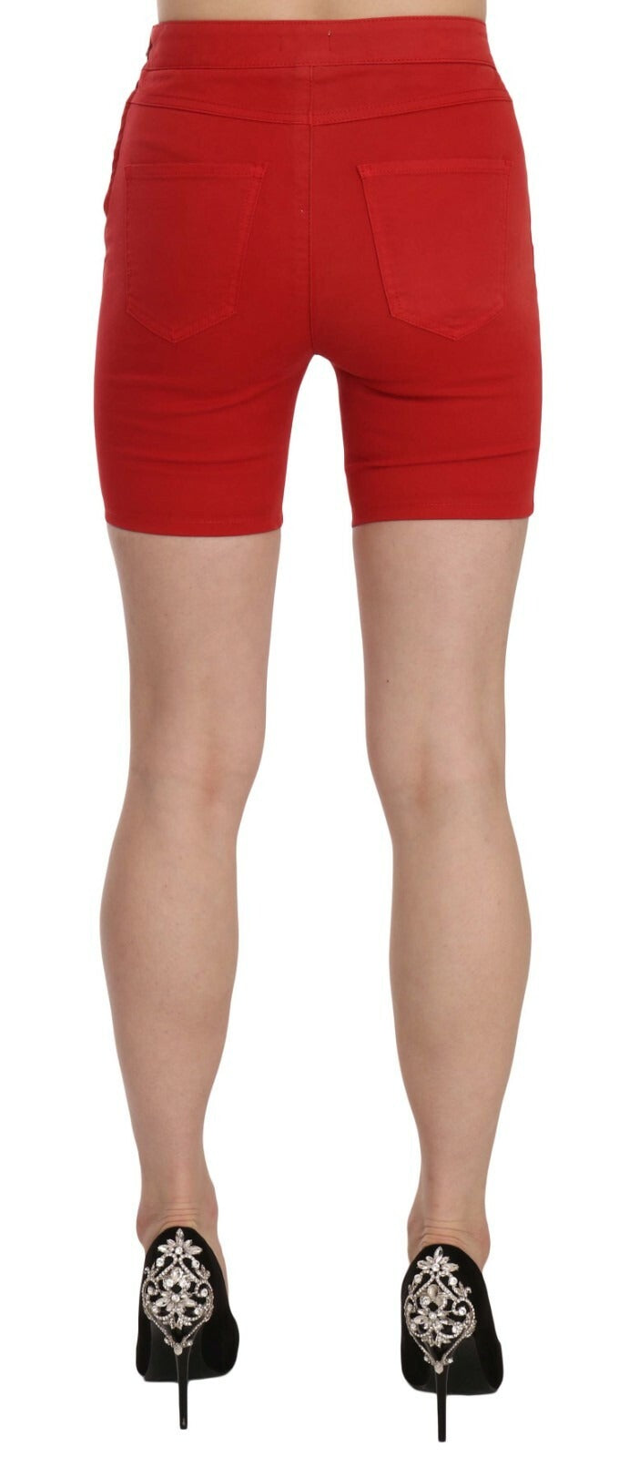 Red Mid Waist Cotton Stretch Slim Mini Shorts