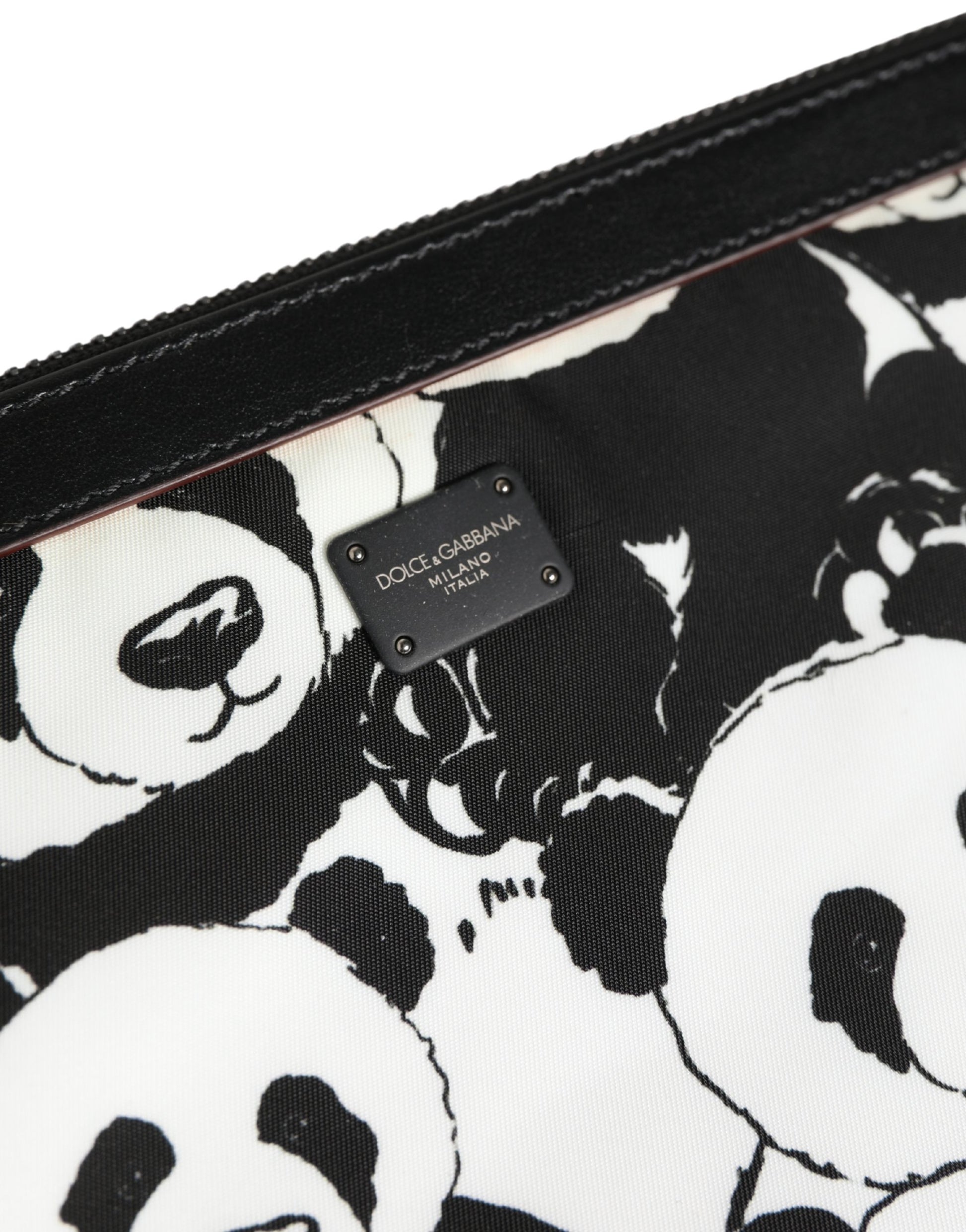Black White Panda Print Nylon Clutch Men Pouch Borse Bag