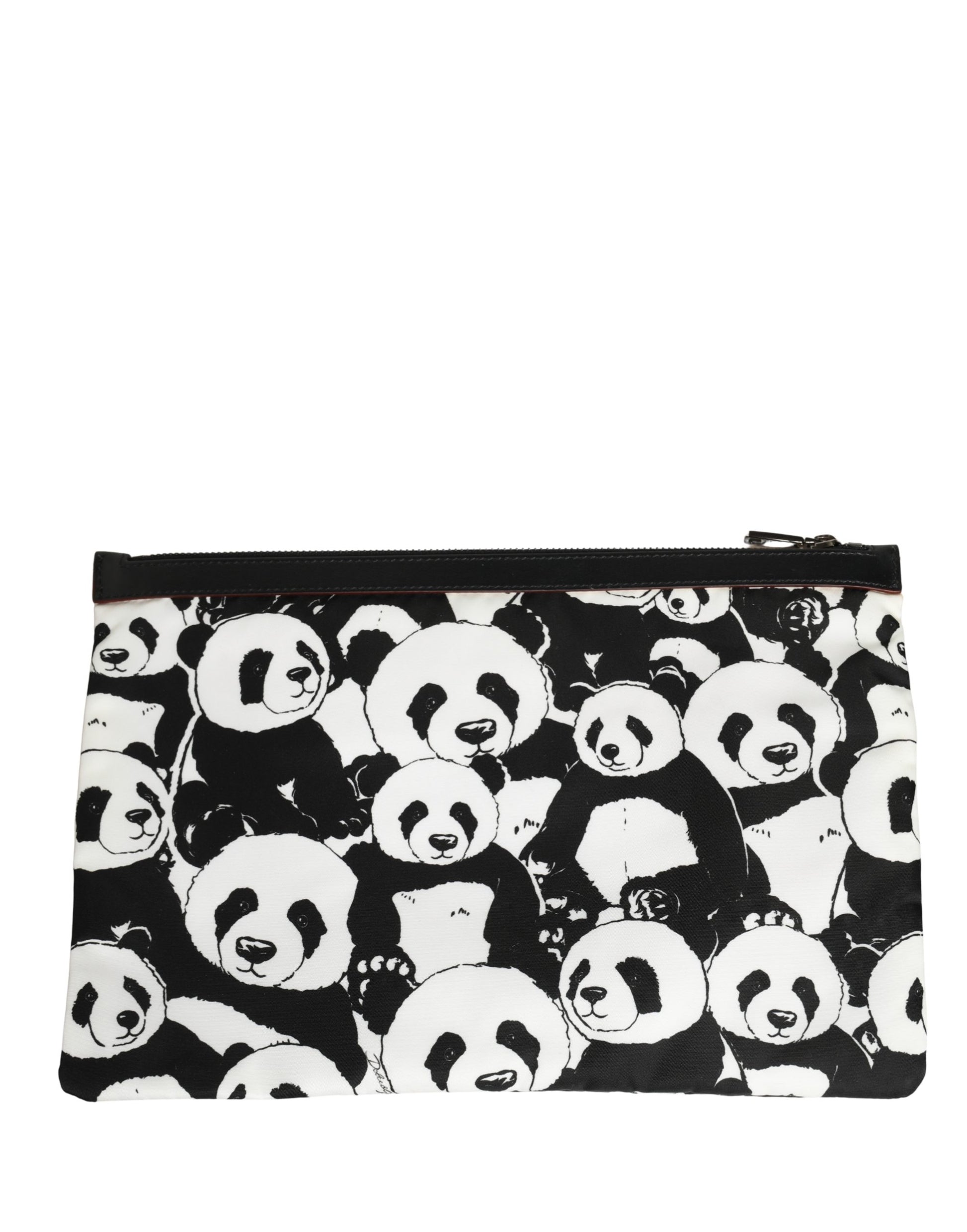 Black White Panda Print Nylon Clutch Men Pouch Borse Bag