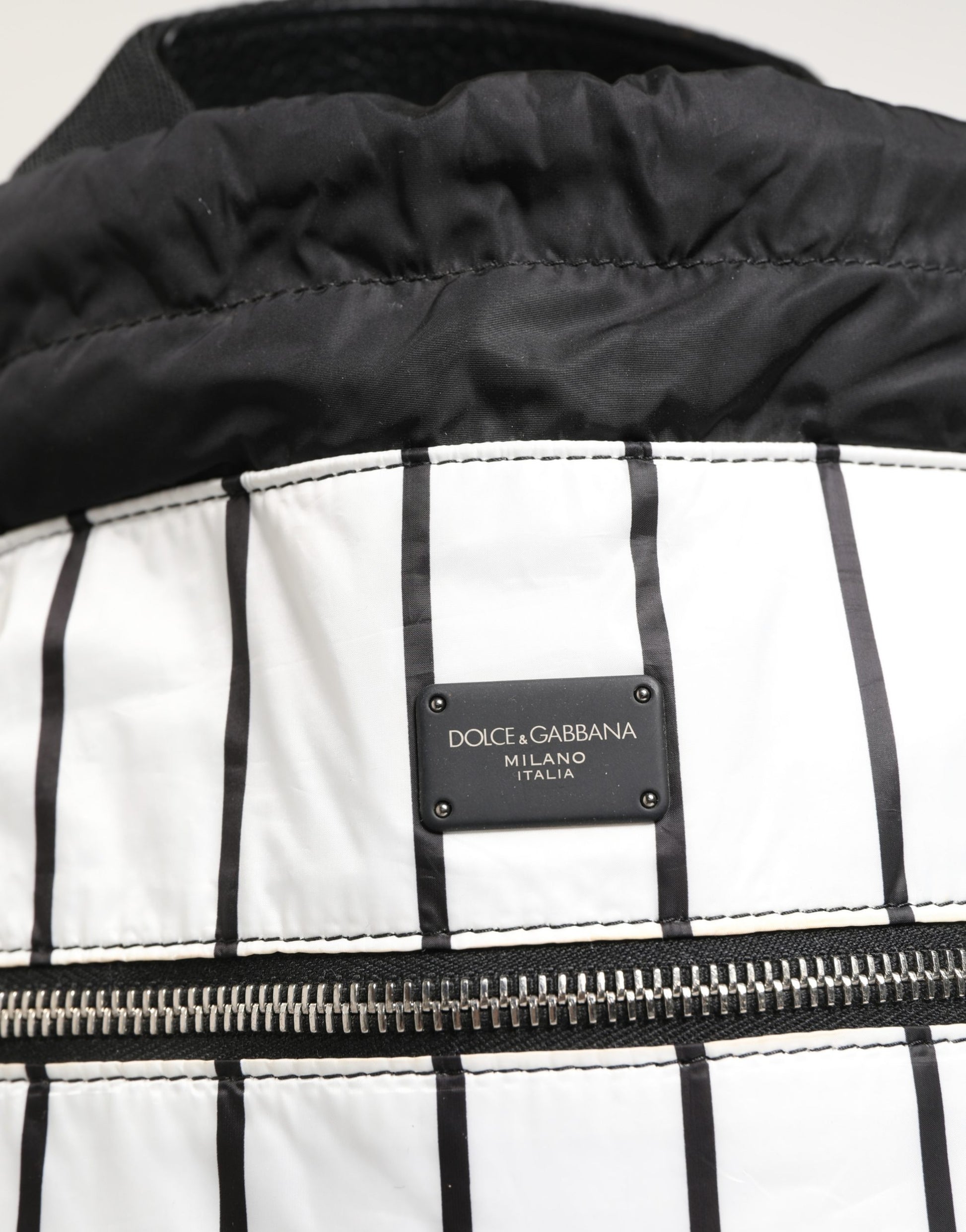 Black White Striped Polyester Drawstring Backpack Men Bag