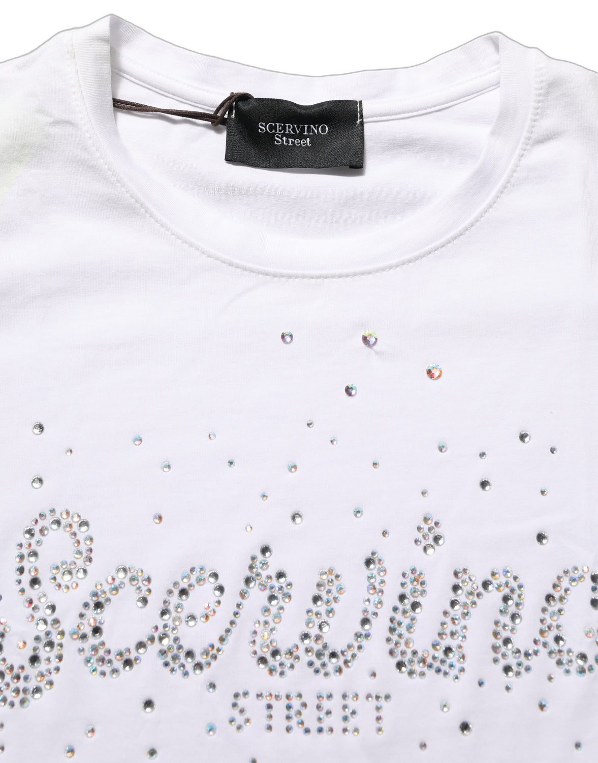 White Crew Neck Short Sleeves Embellished T-shirt