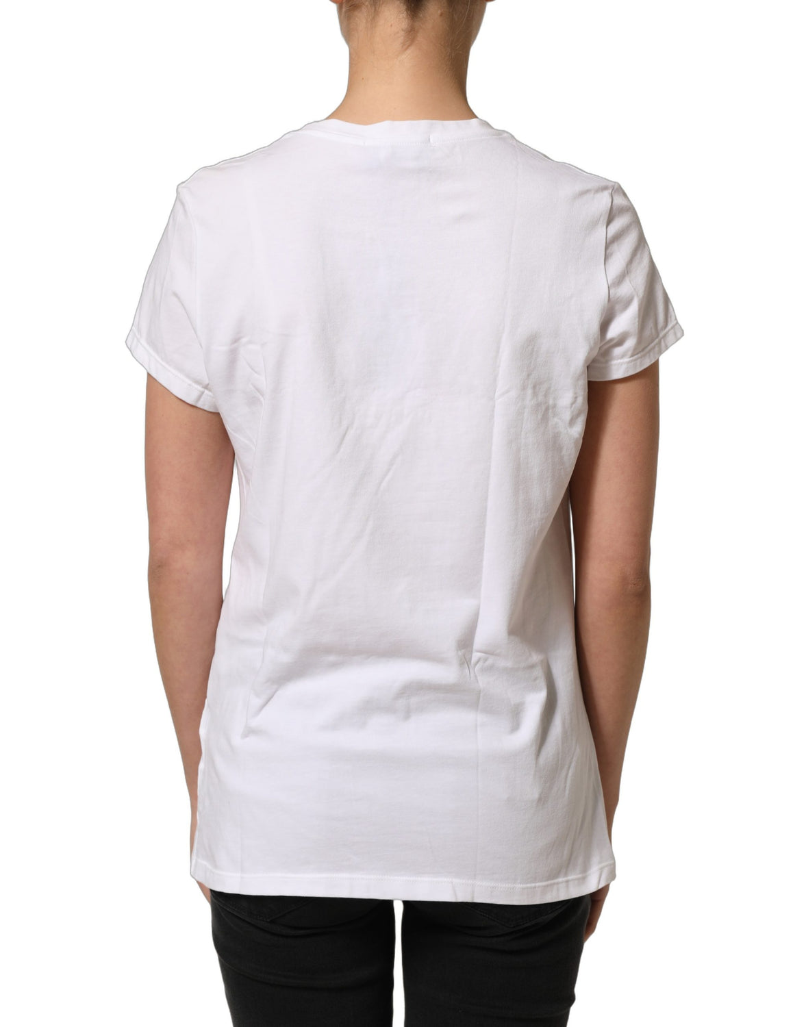 White Crew Neck Short Sleeves Embellished T-shirt