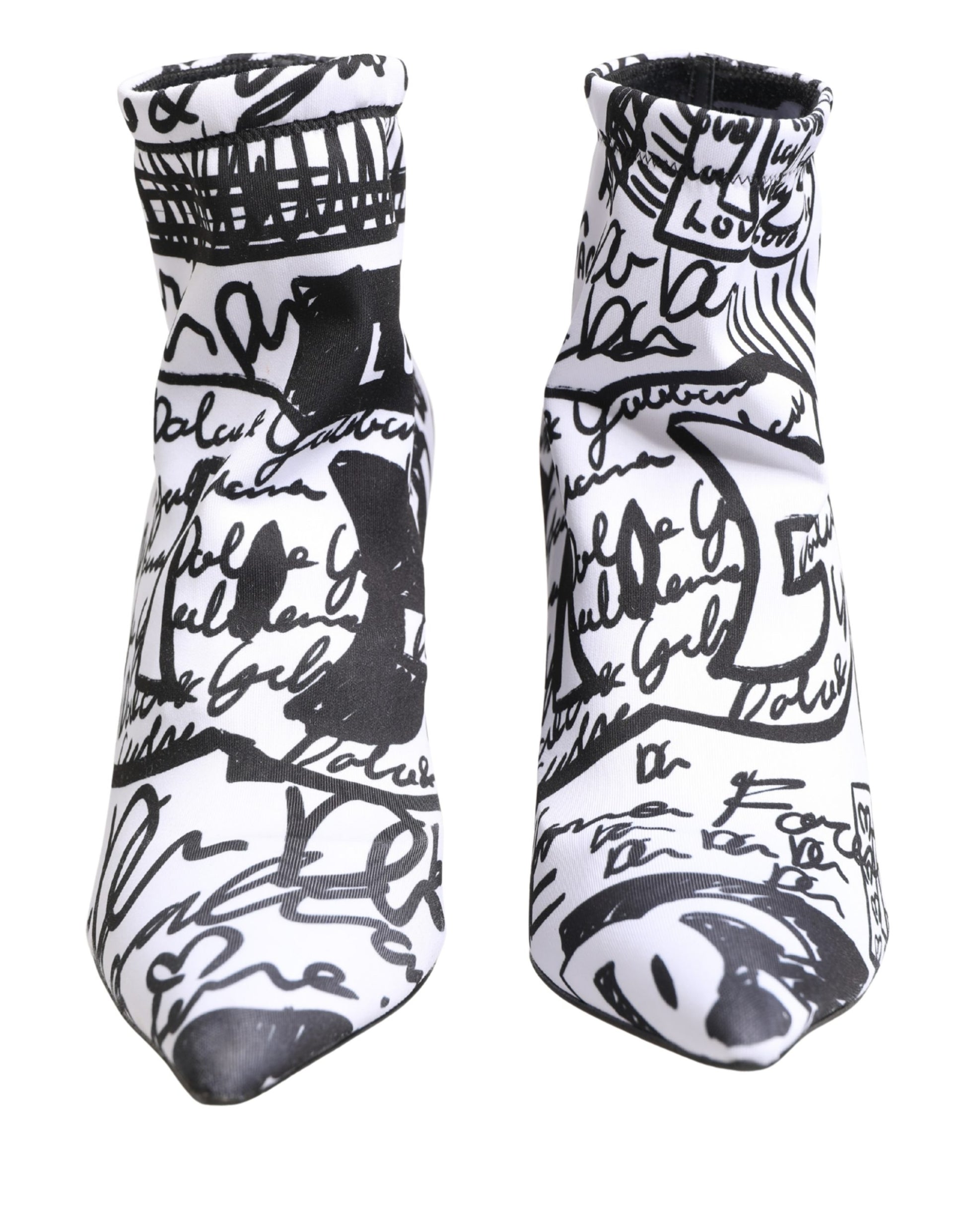 White Graffiti Stretch Ankle Boots Shoes