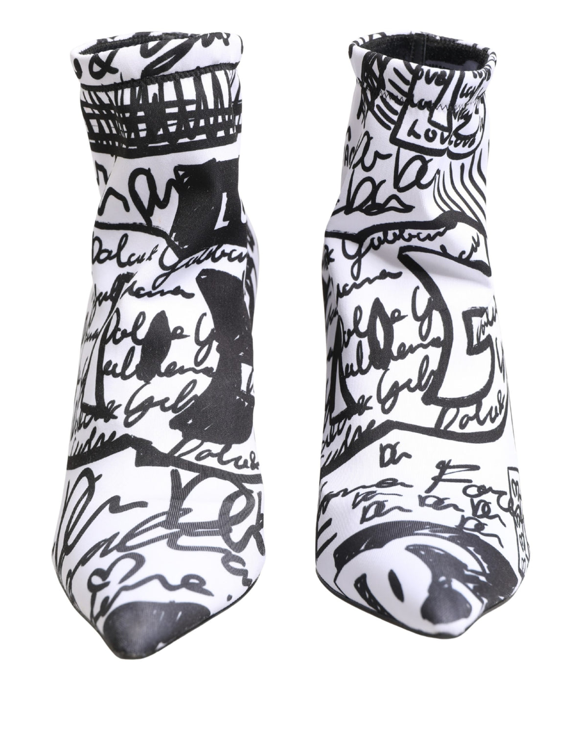 White Graffiti Stretch Ankle Boots Shoes