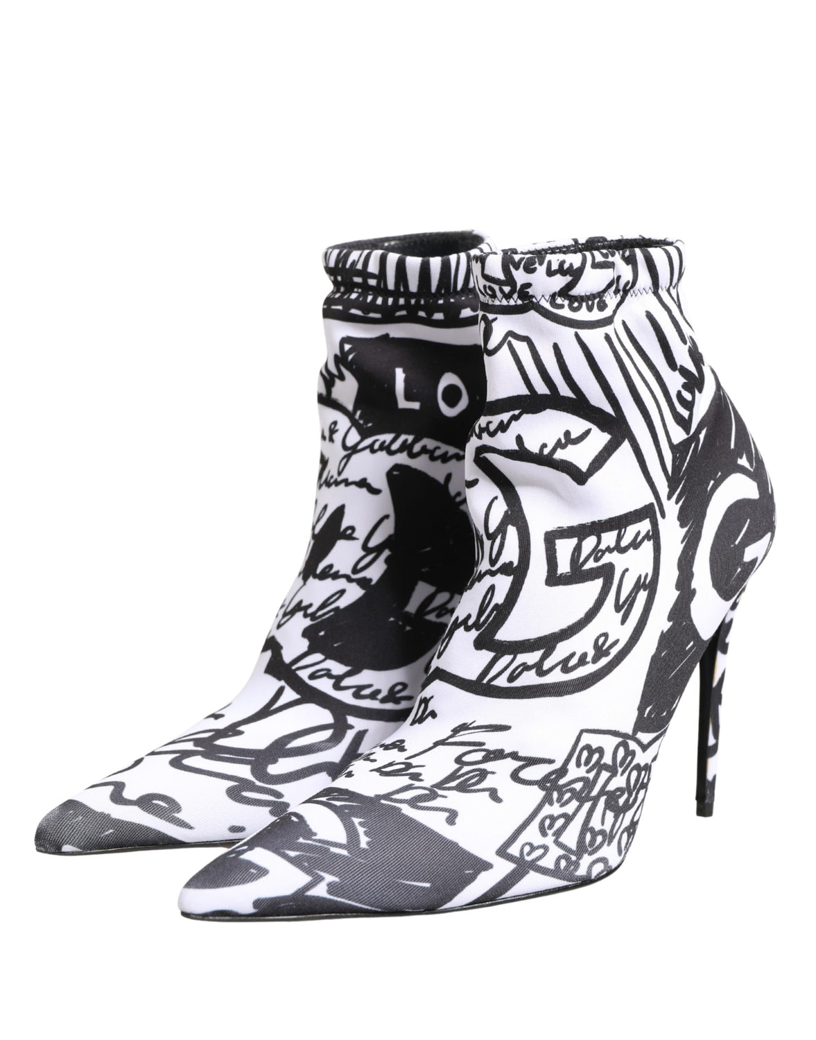White Graffiti Stretch Ankle Boots Shoes