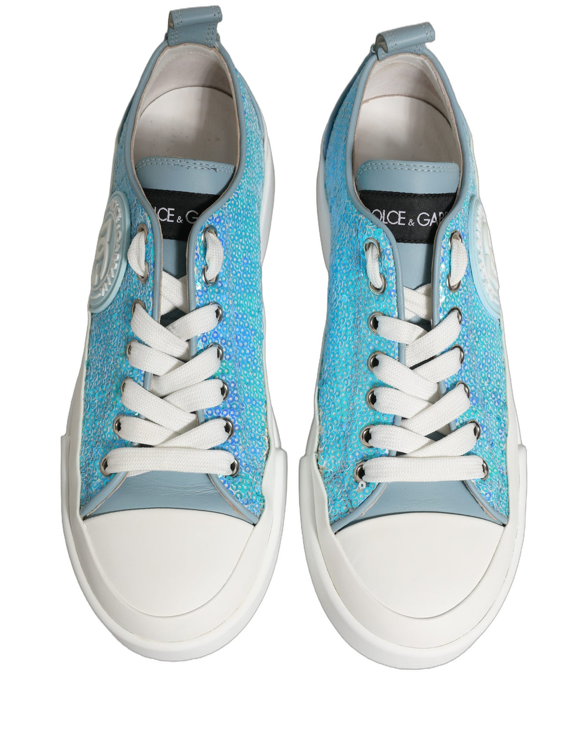 Blue White Sequin Logo Low Top Sneakers Shoes