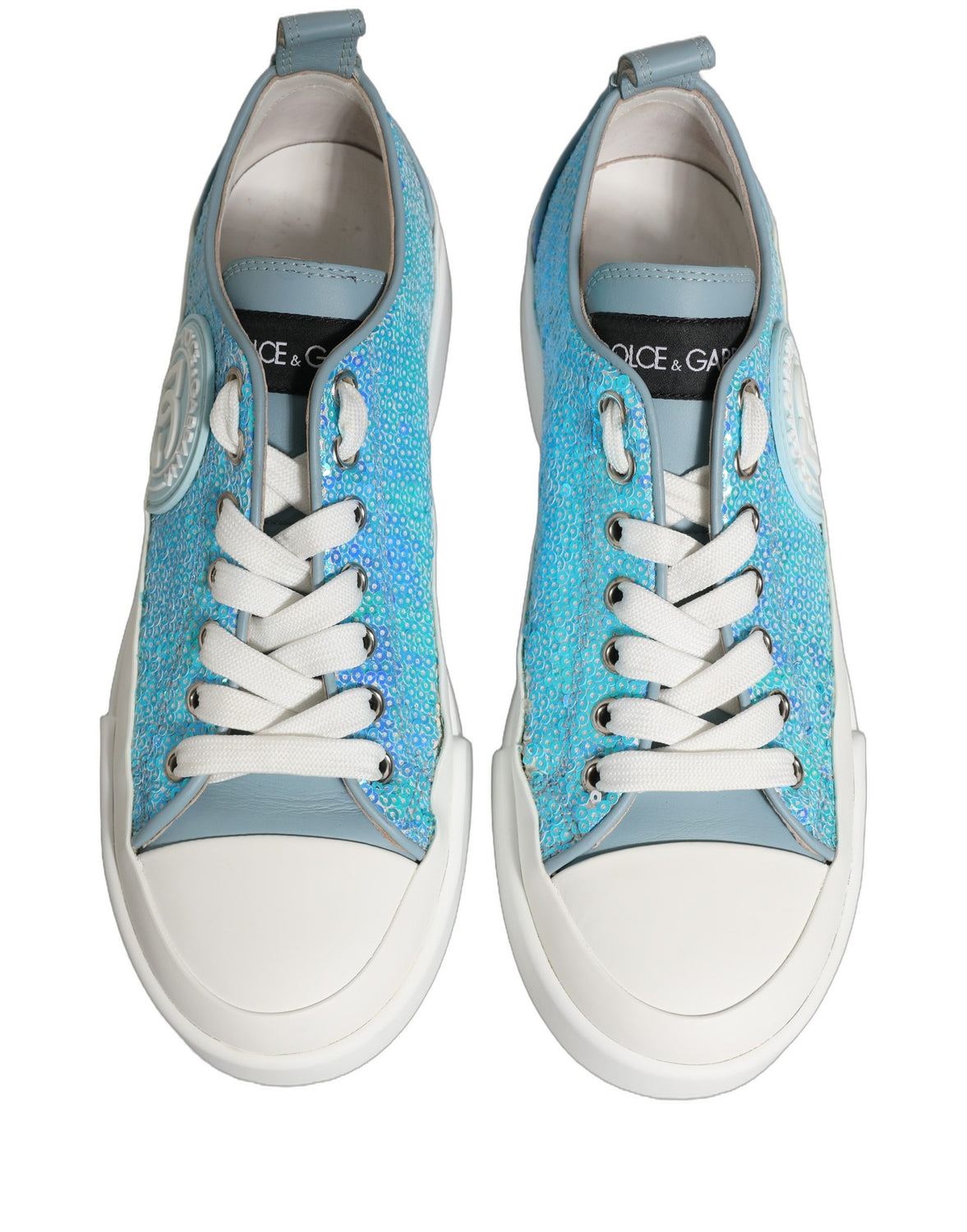 Blue White Sequin Logo Low Top Sneakers Shoes