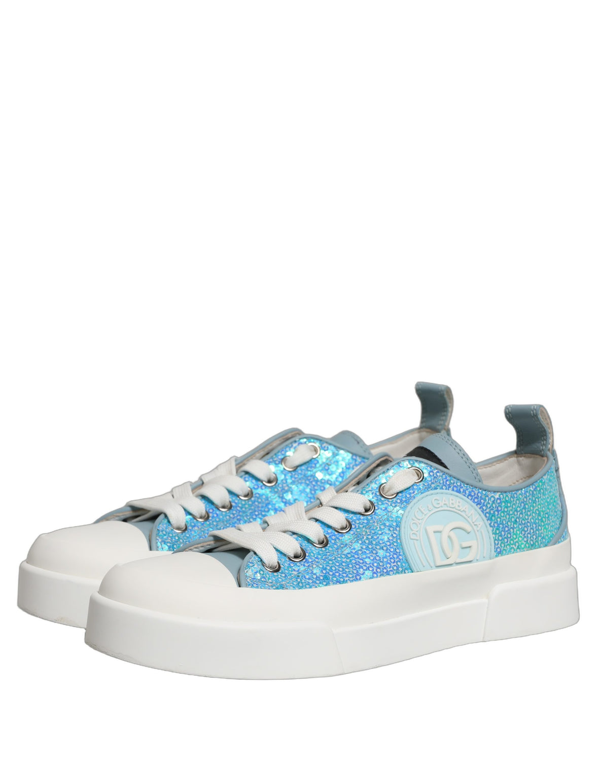 Blue White Sequin Logo Low Top Sneakers Shoes