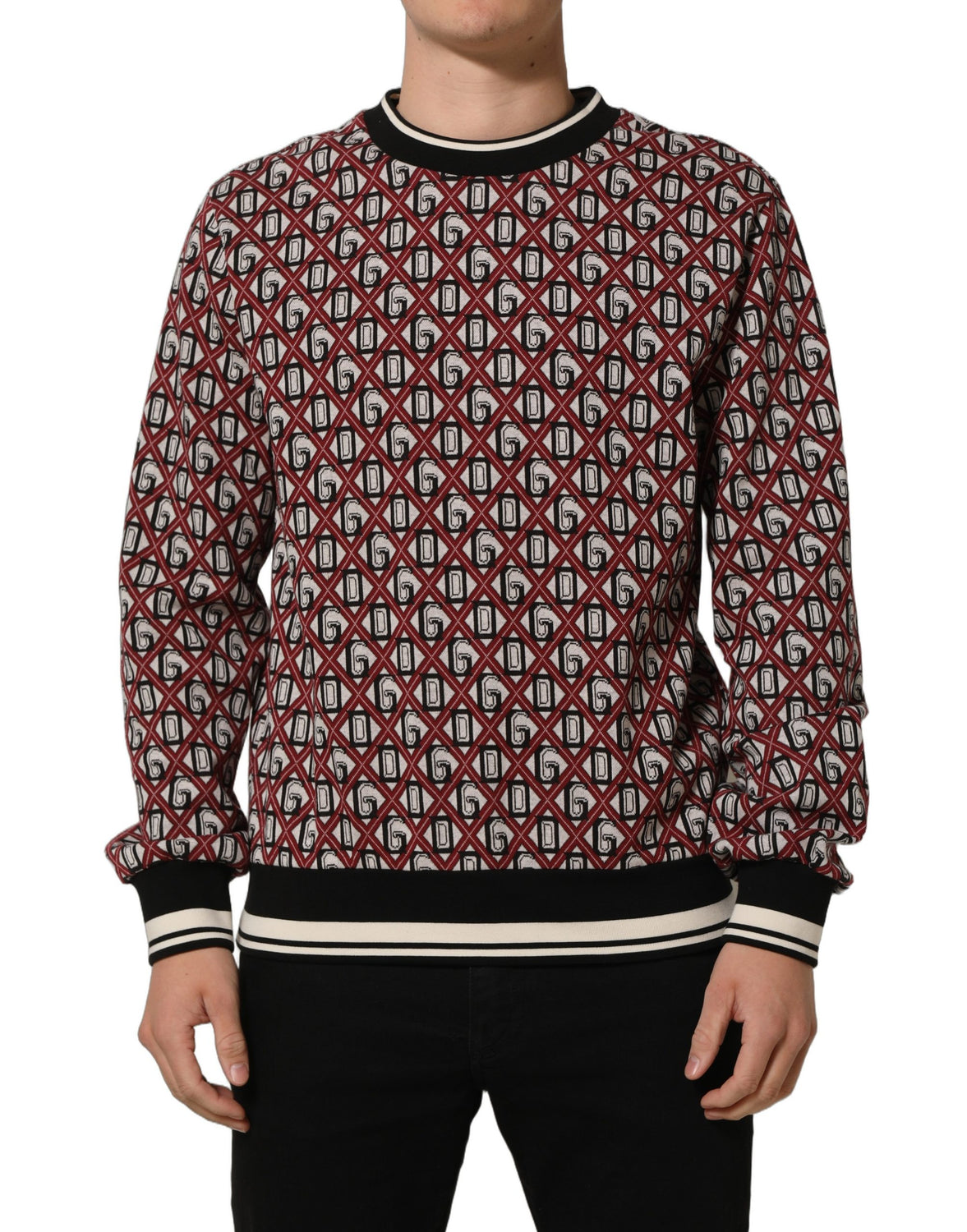 Red Logo Cotton Jacquard Sweatshirt Sweater