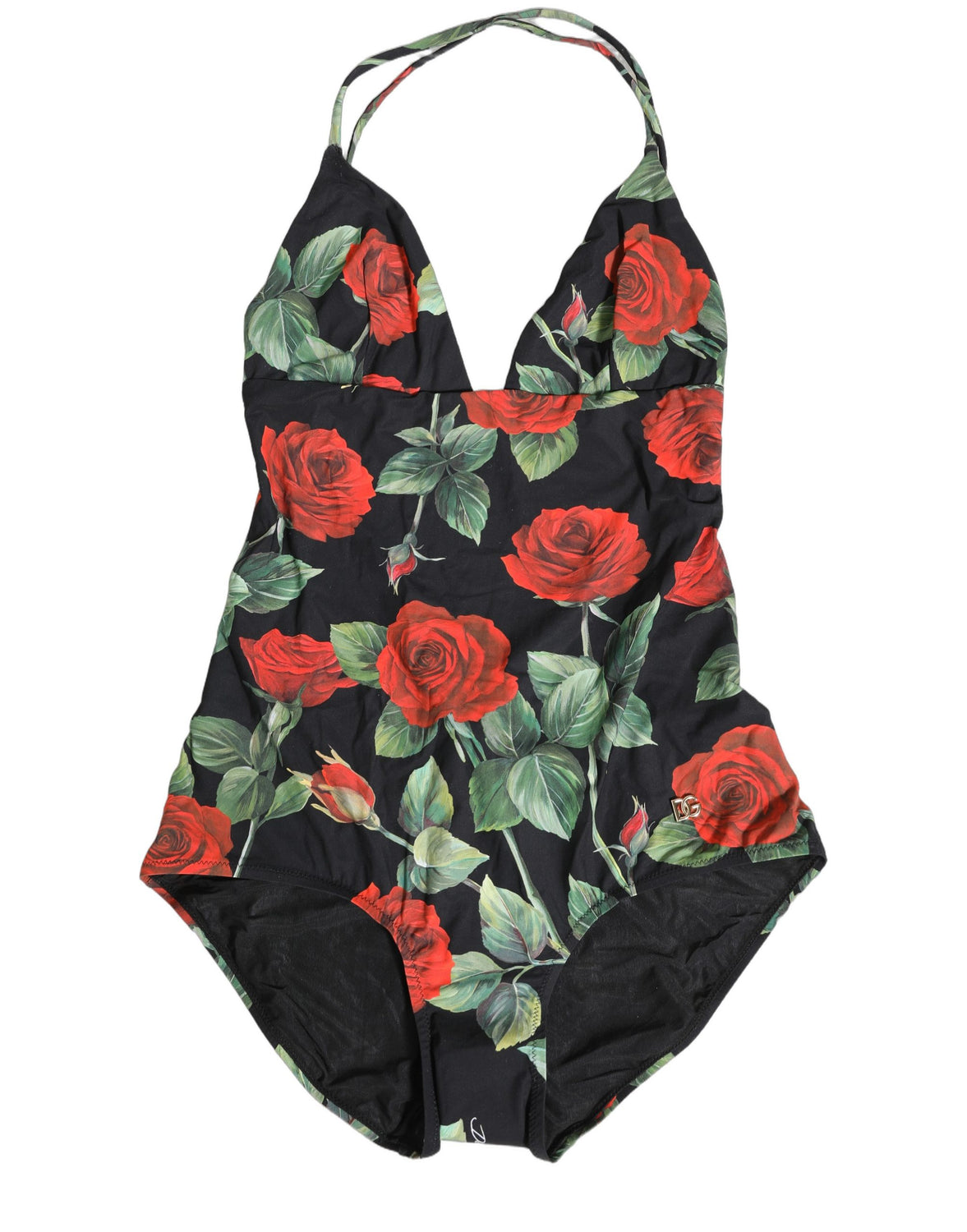 Black Floral Print One Piece Swimsuit Swimwear