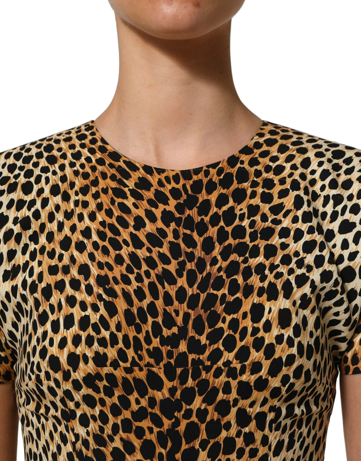 Brown Leopard Print Silk Sheath Midi Dress