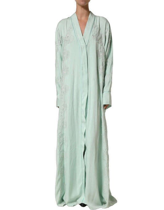 Mint Green Silk Lace Trim Abaya Maxi Dress