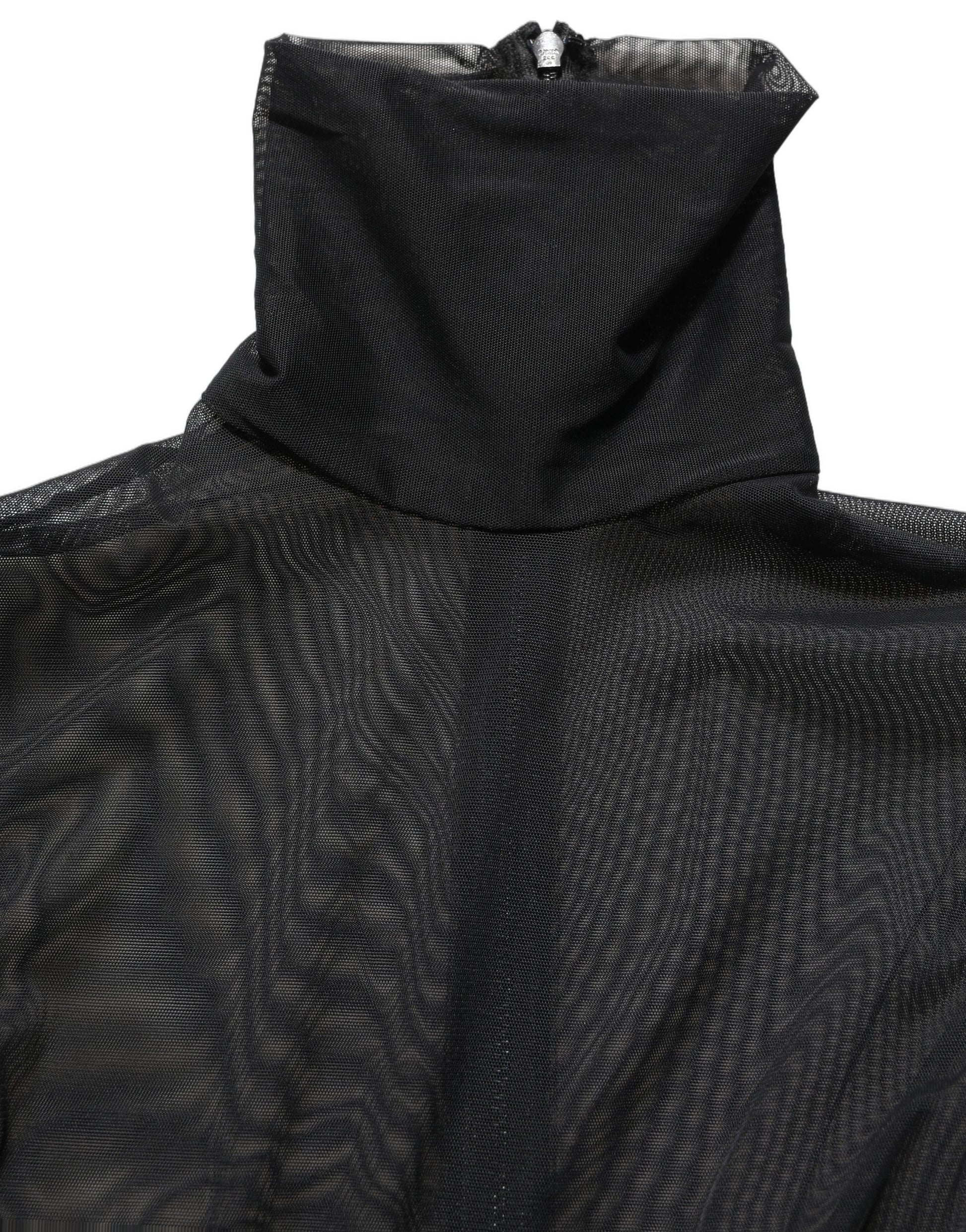 Black Sheer Mesh Jumpsuit Turtleneck Dress