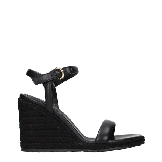 Black Leather Wedge Sandals