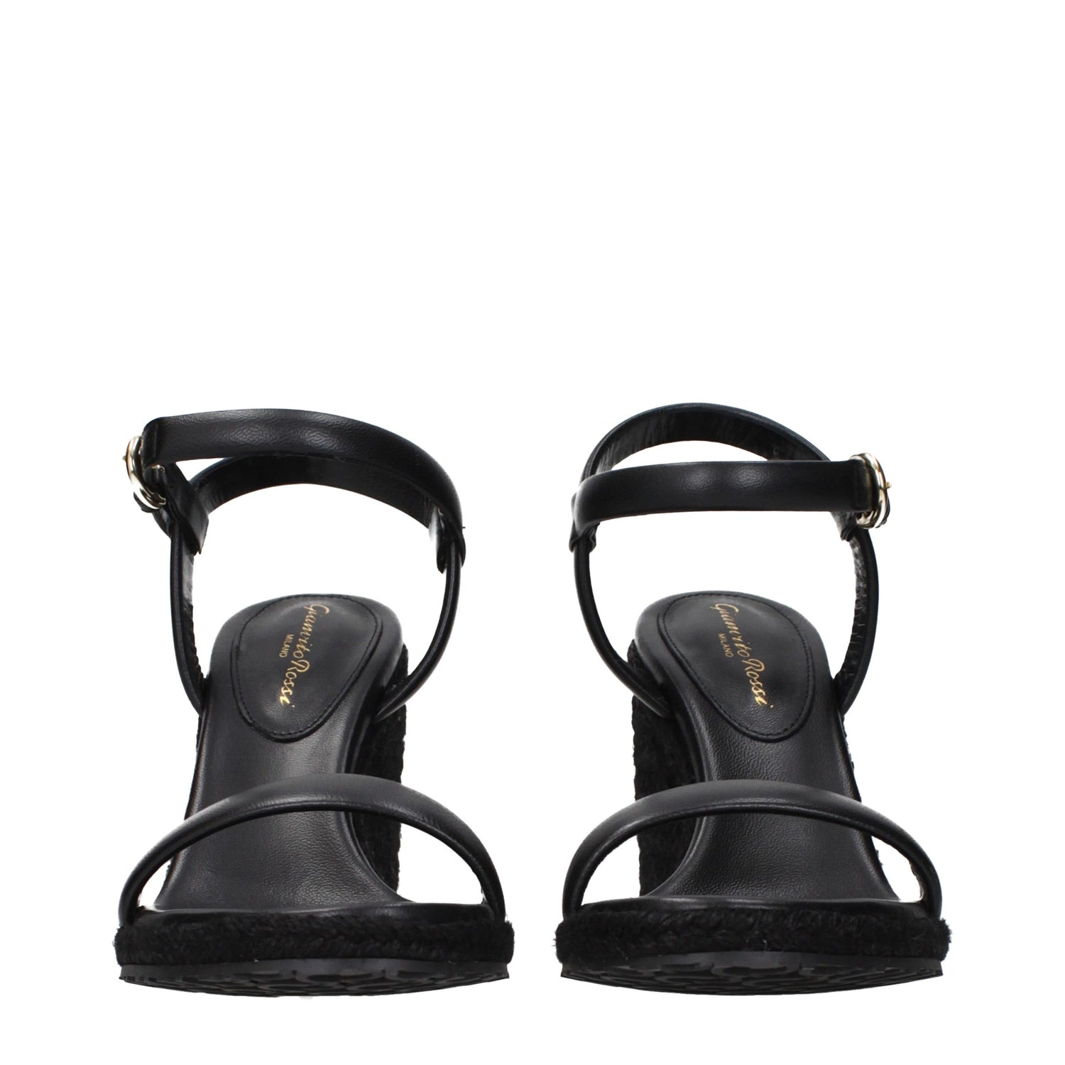 Black Leather Wedge Sandals