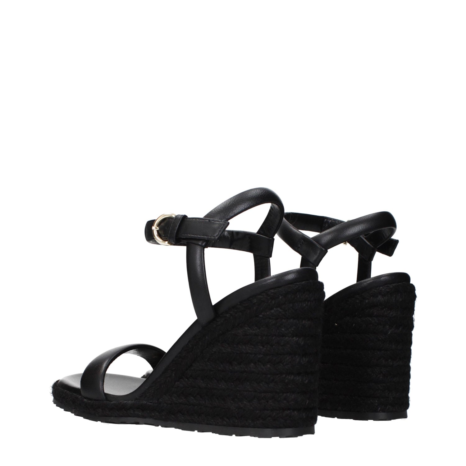 Black Leather Wedge Sandals