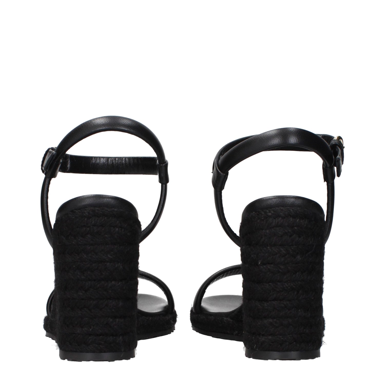 Black Leather Wedge Sandals