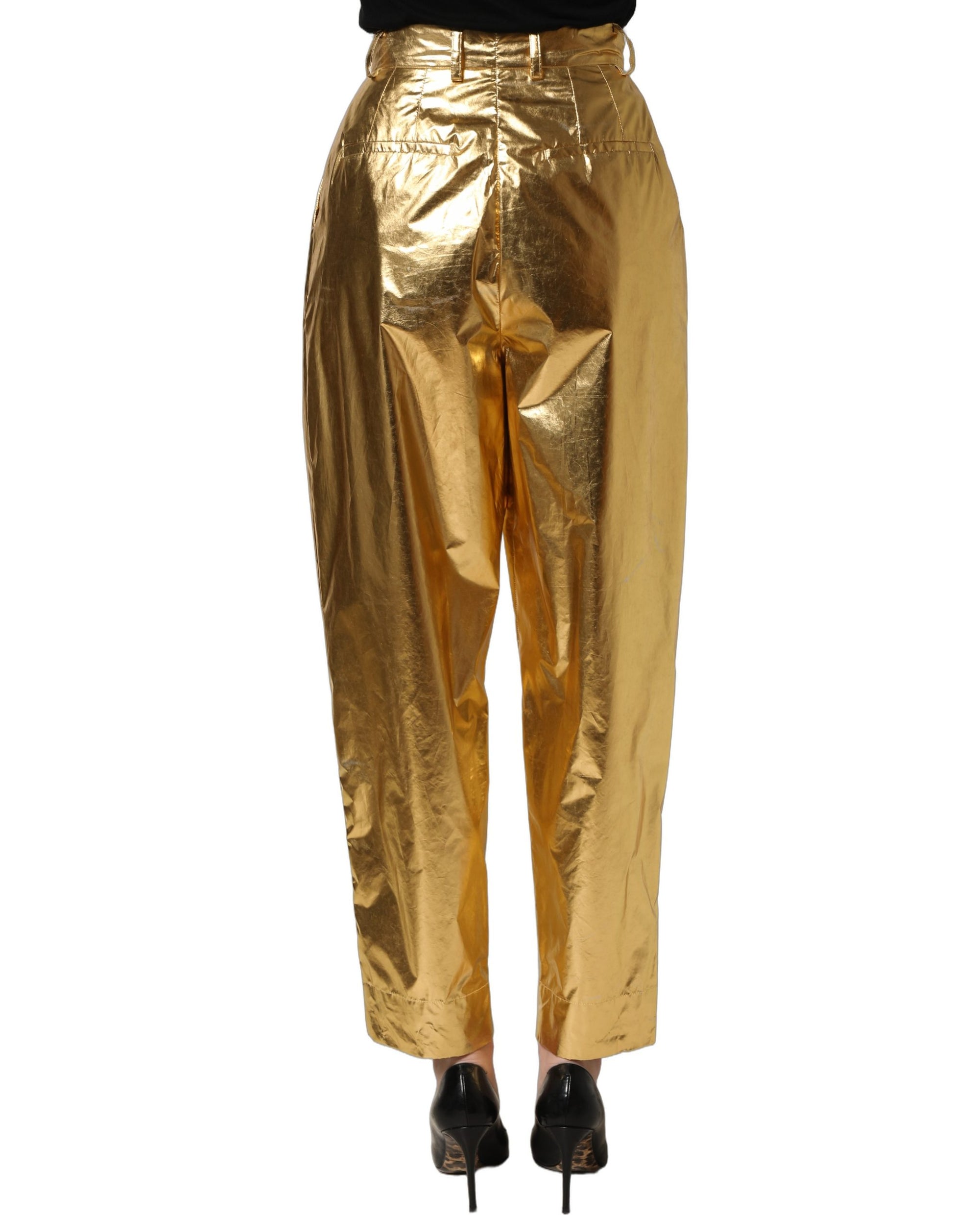 Metallic Gold High Waist Pleated Tapered Pants