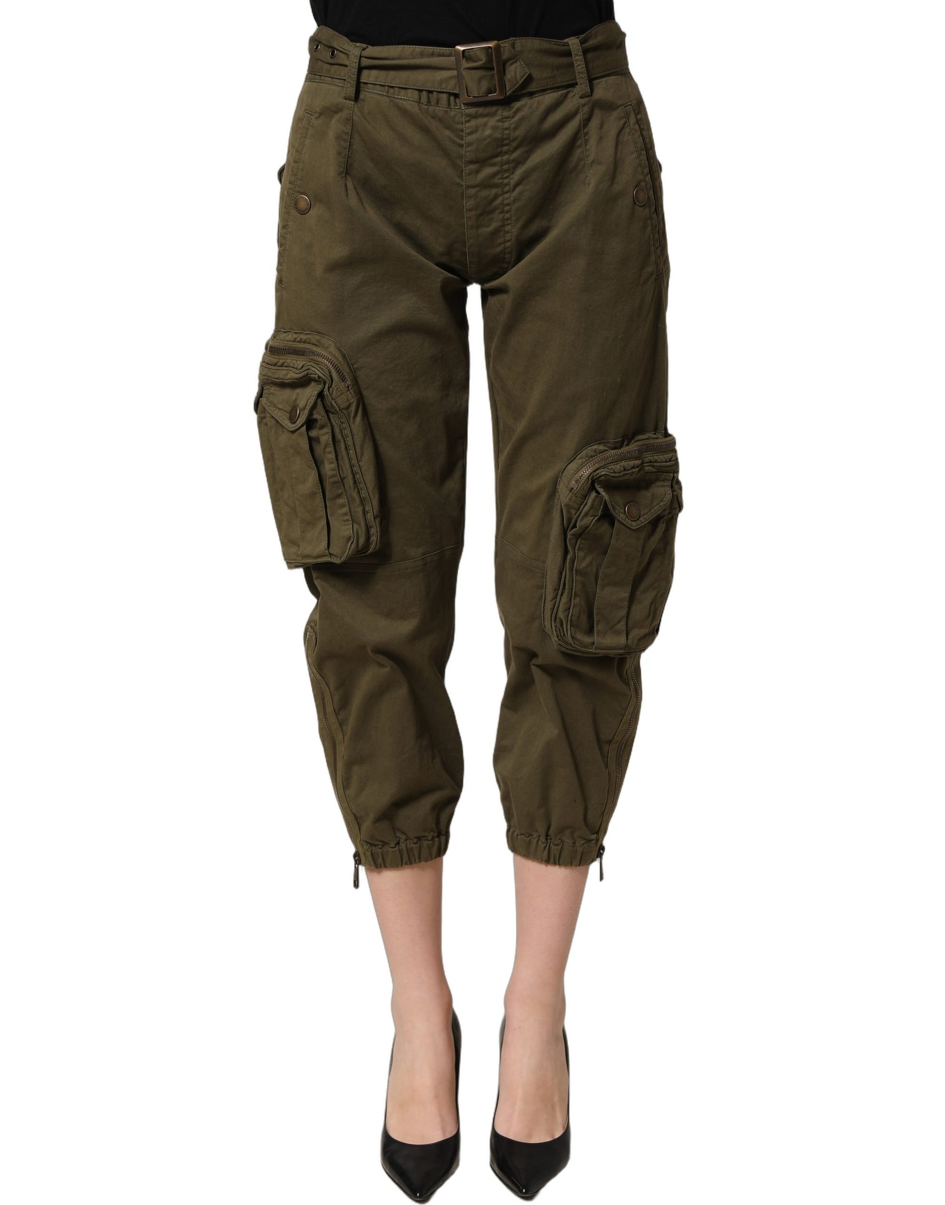 Olive Green High Waist Cargo Trouser Pants
