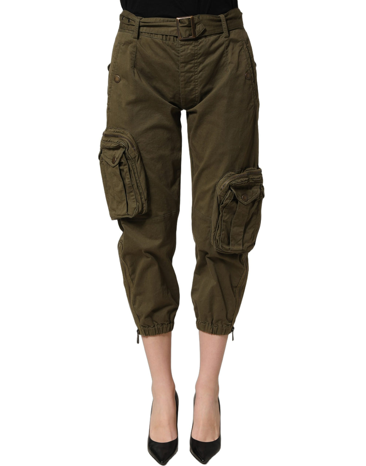 Olive Green High Waist Cargo Trouser Pants