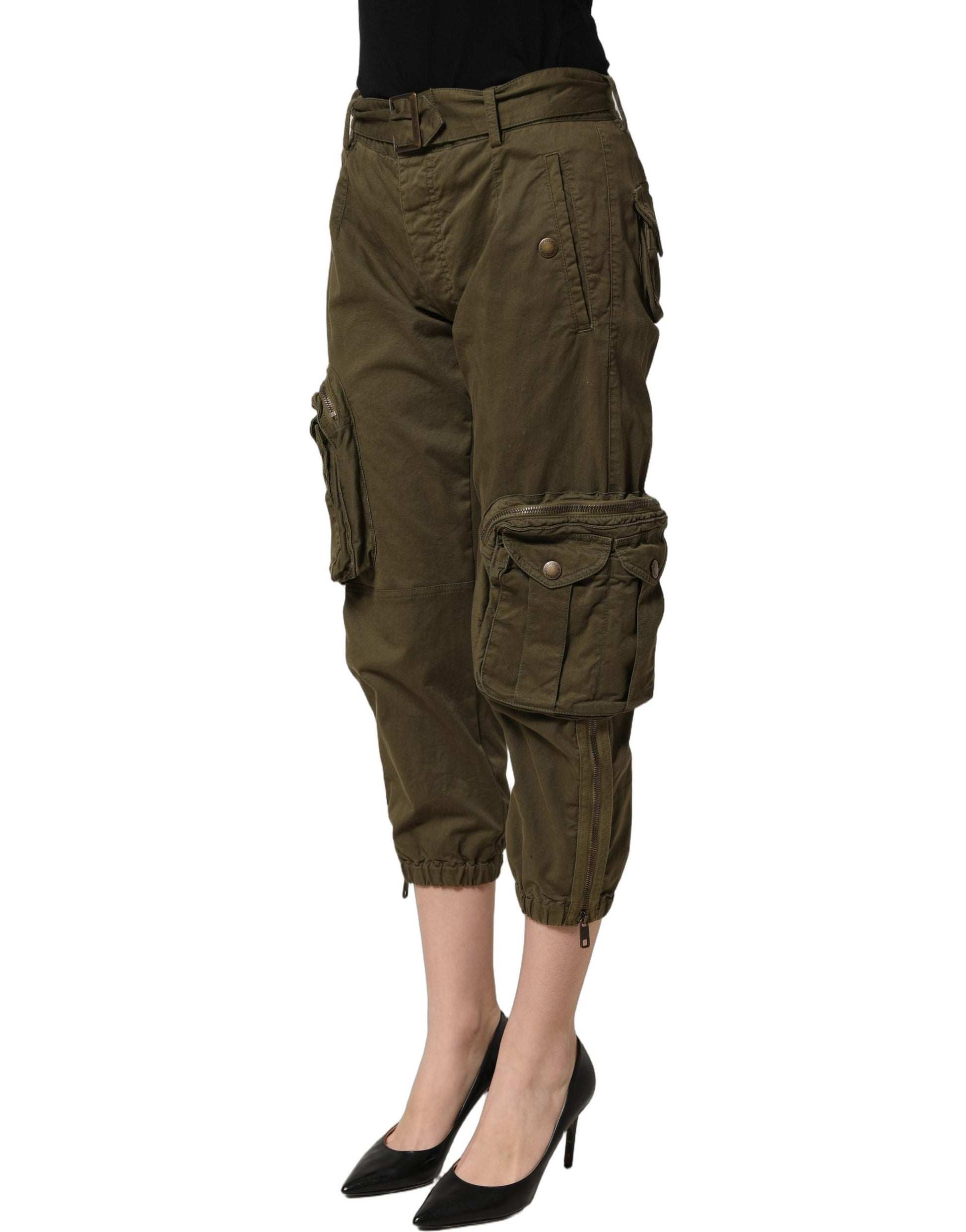 Olive Green High Waist Cargo Trouser Pants