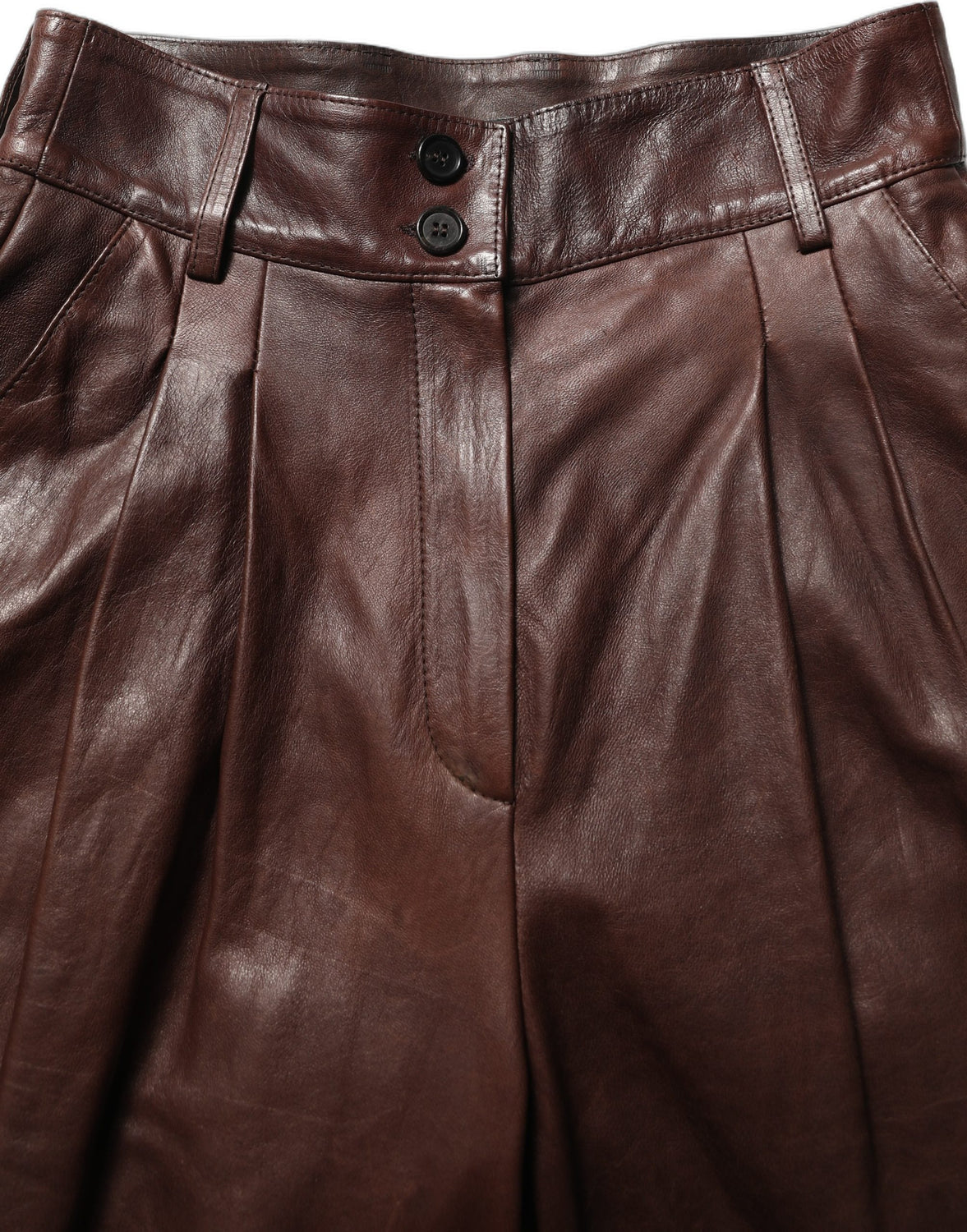 Brown Leather High Waist Tapered Leg Pants