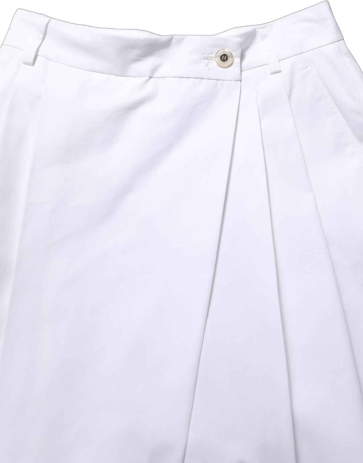 White Cotton High Waist Pleated Wide Leg Pants