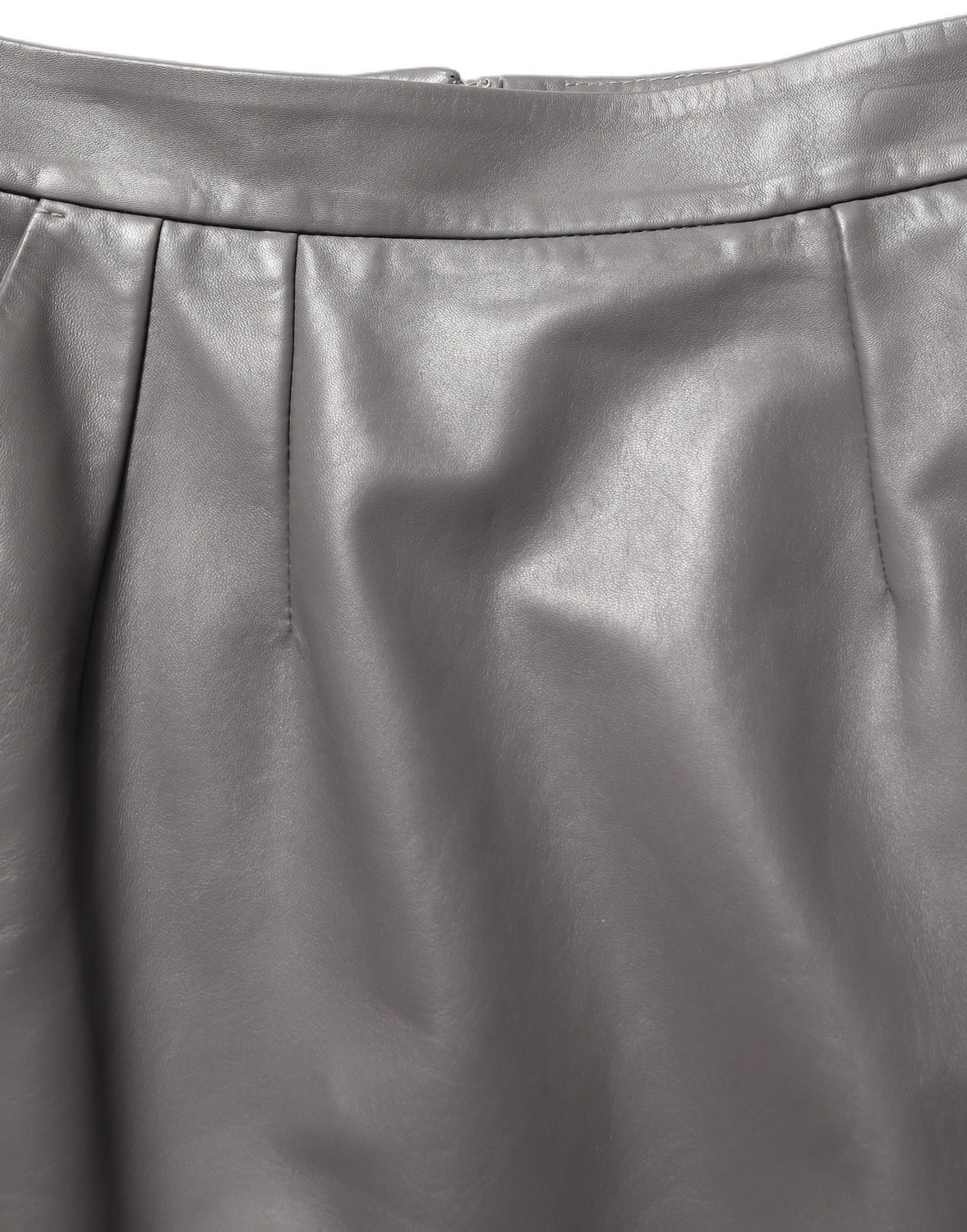 Gray Leather High Waist Pencil Cut Midi Skirt