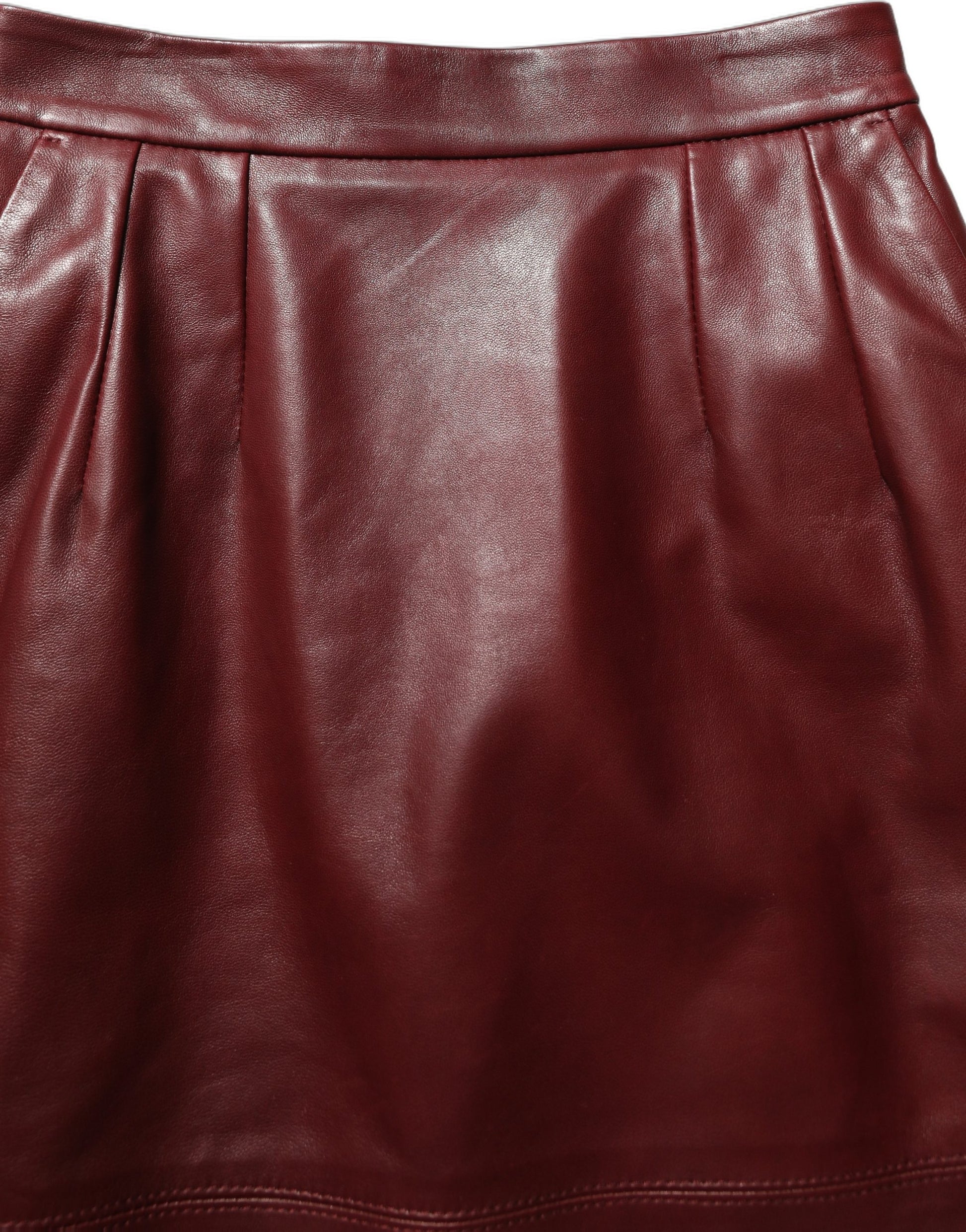 Burgundy Leather High Waist Pencil Midi Skirt