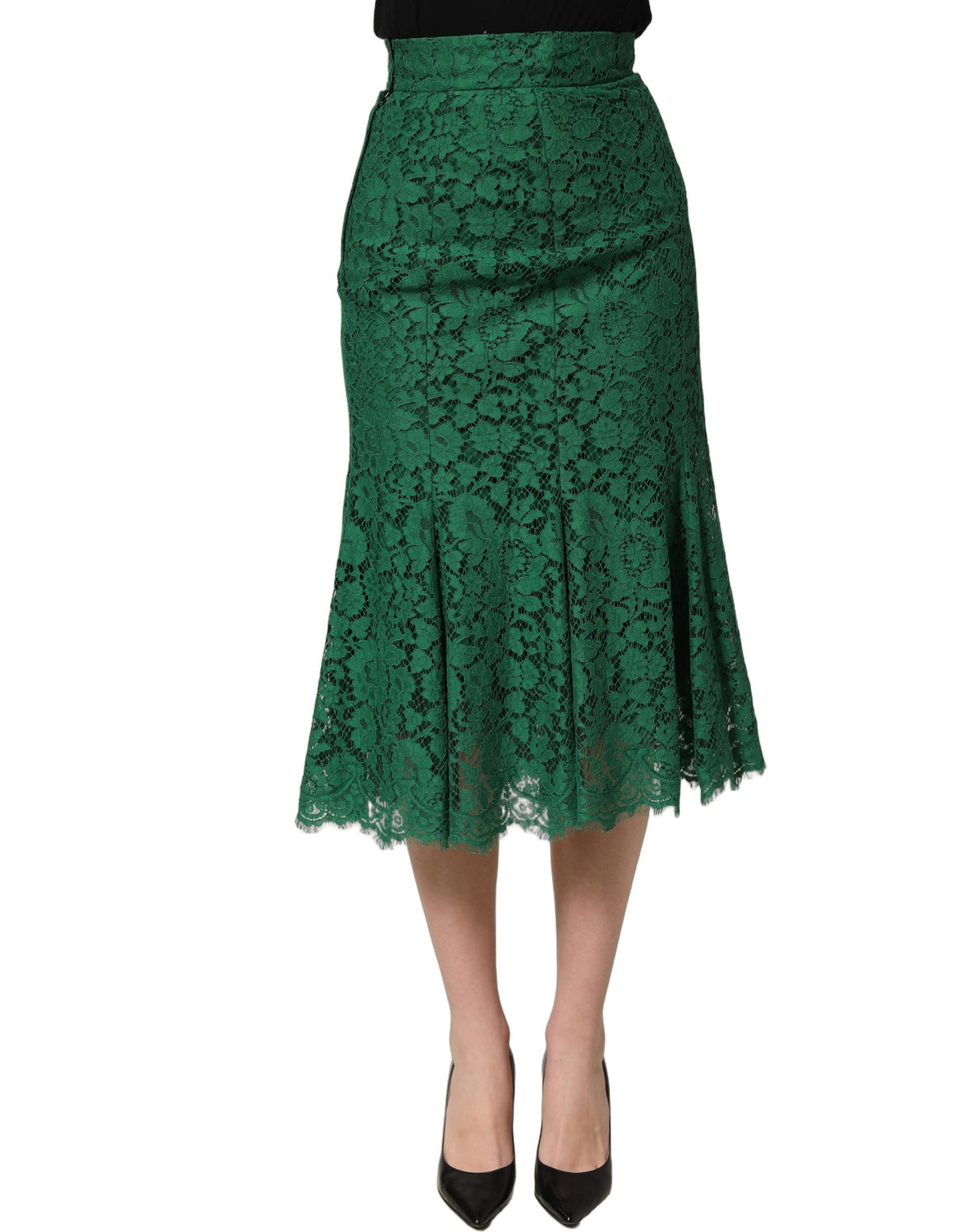 Green Lace High Waist Mermaid Midi Skirt