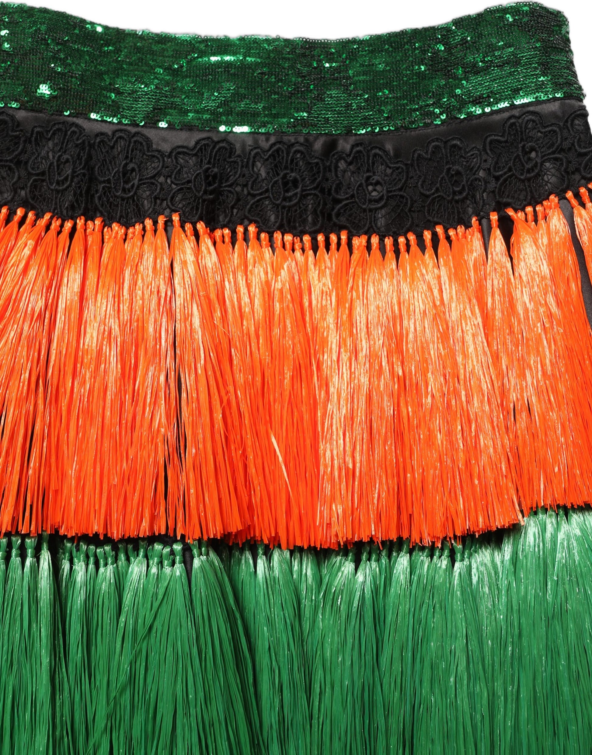 Multicolor Fringe Sequin High Waist Knee Length Skirt