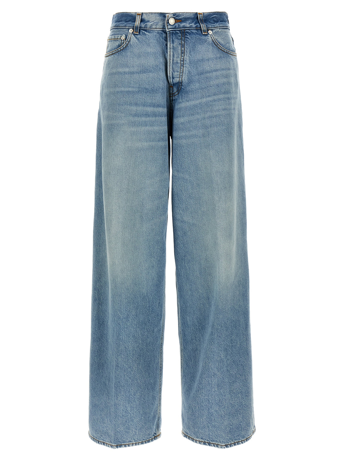 Blue Cotton Straight-Leg Jeans