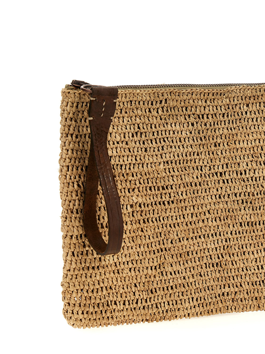 Beige Raffia Clutch Bag