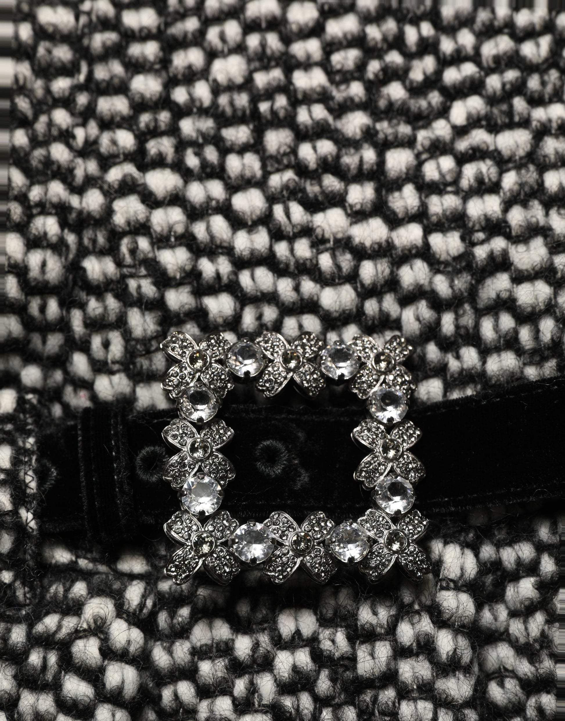 Black White Tweed High Waist Pleated Skirt