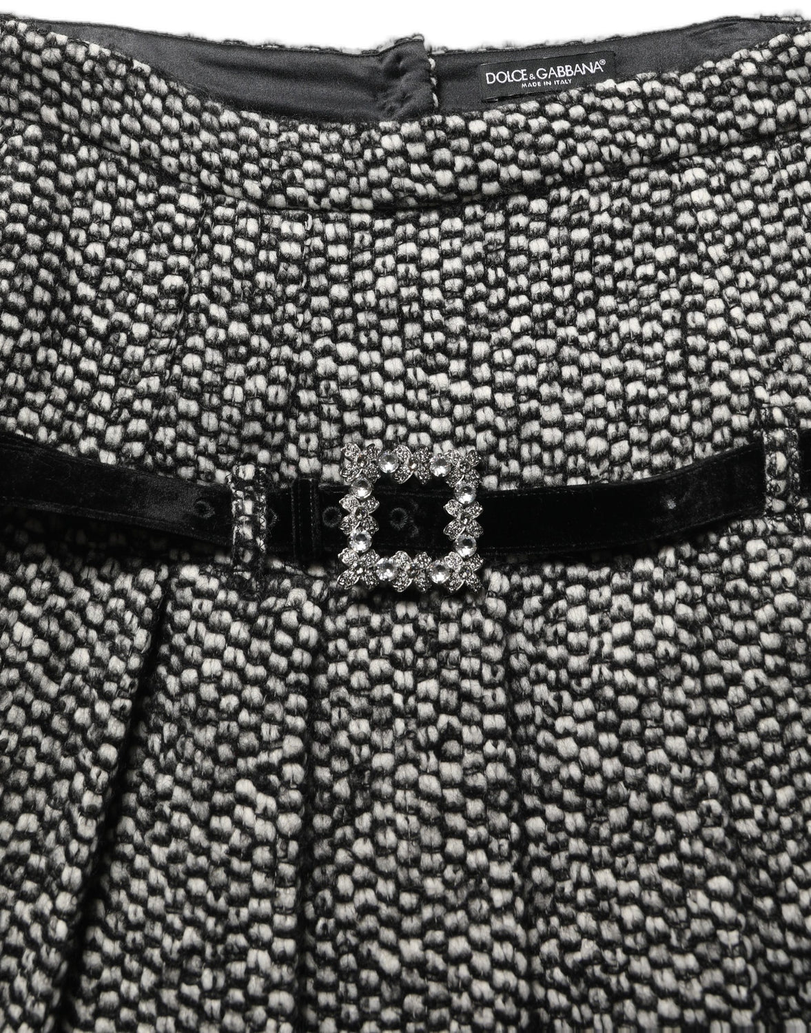 Black White Tweed High Waist Pleated Skirt