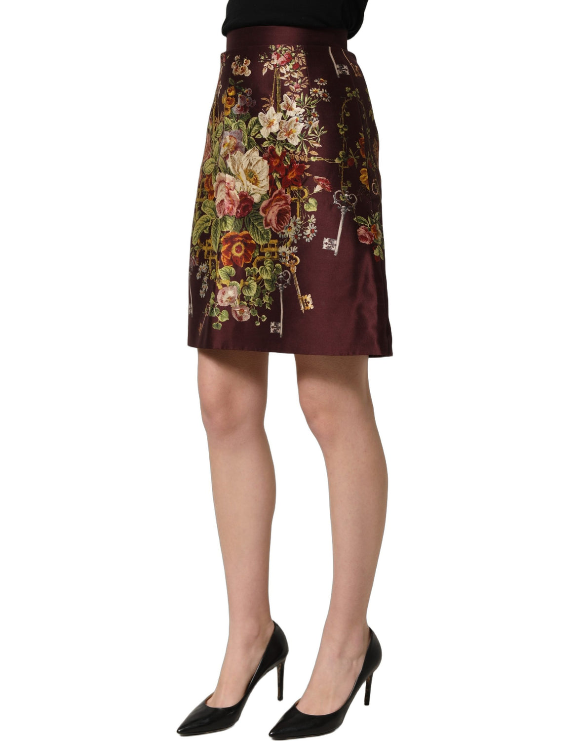 Burgundy Floral HighWaist A-line Mini Skirt