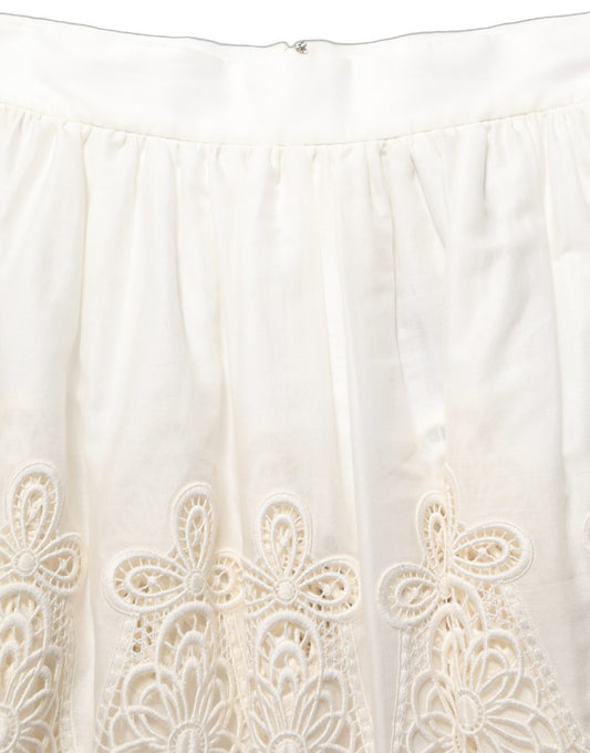White Floral Embroidered A-line Mini Skirt