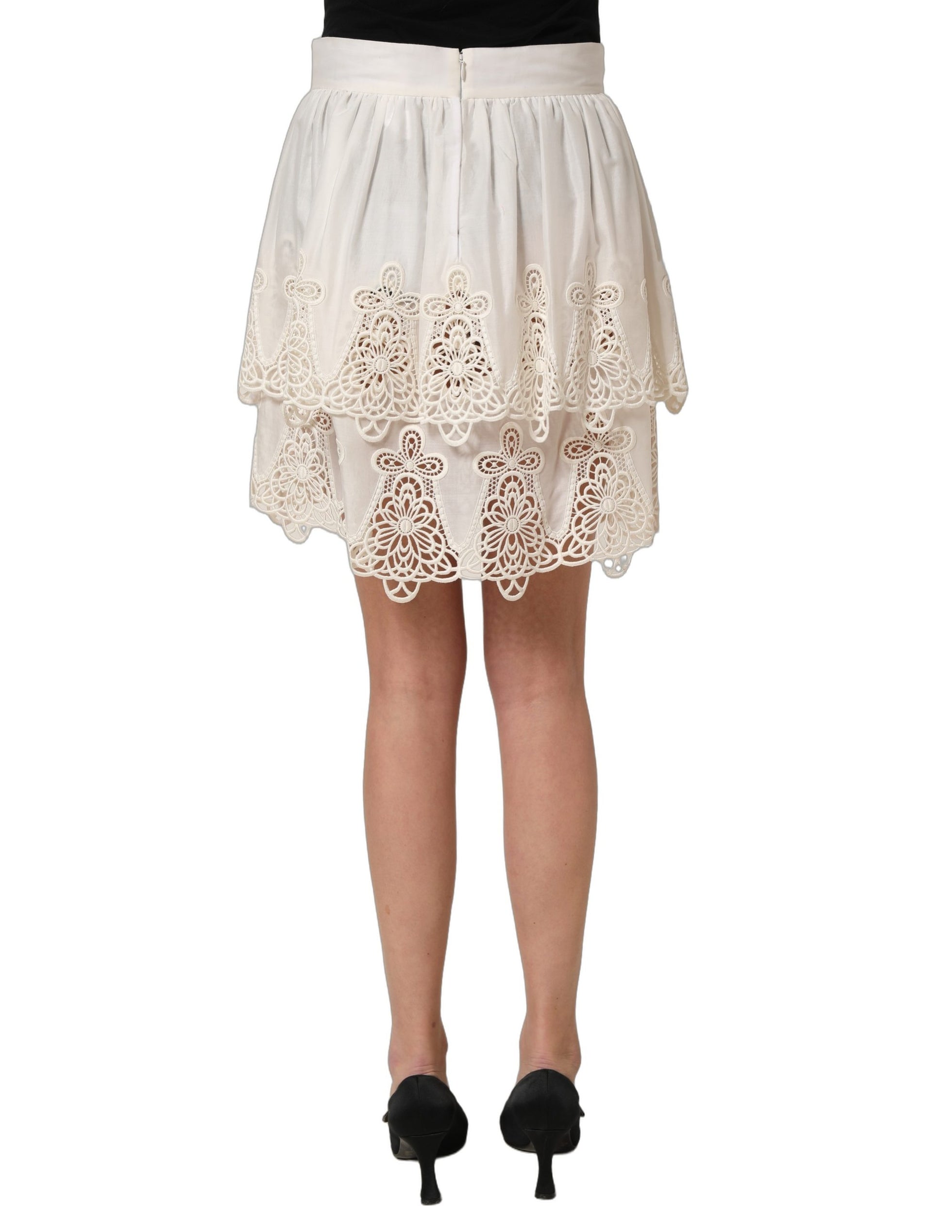 White Floral Embroidered A-line Mini Skirt
