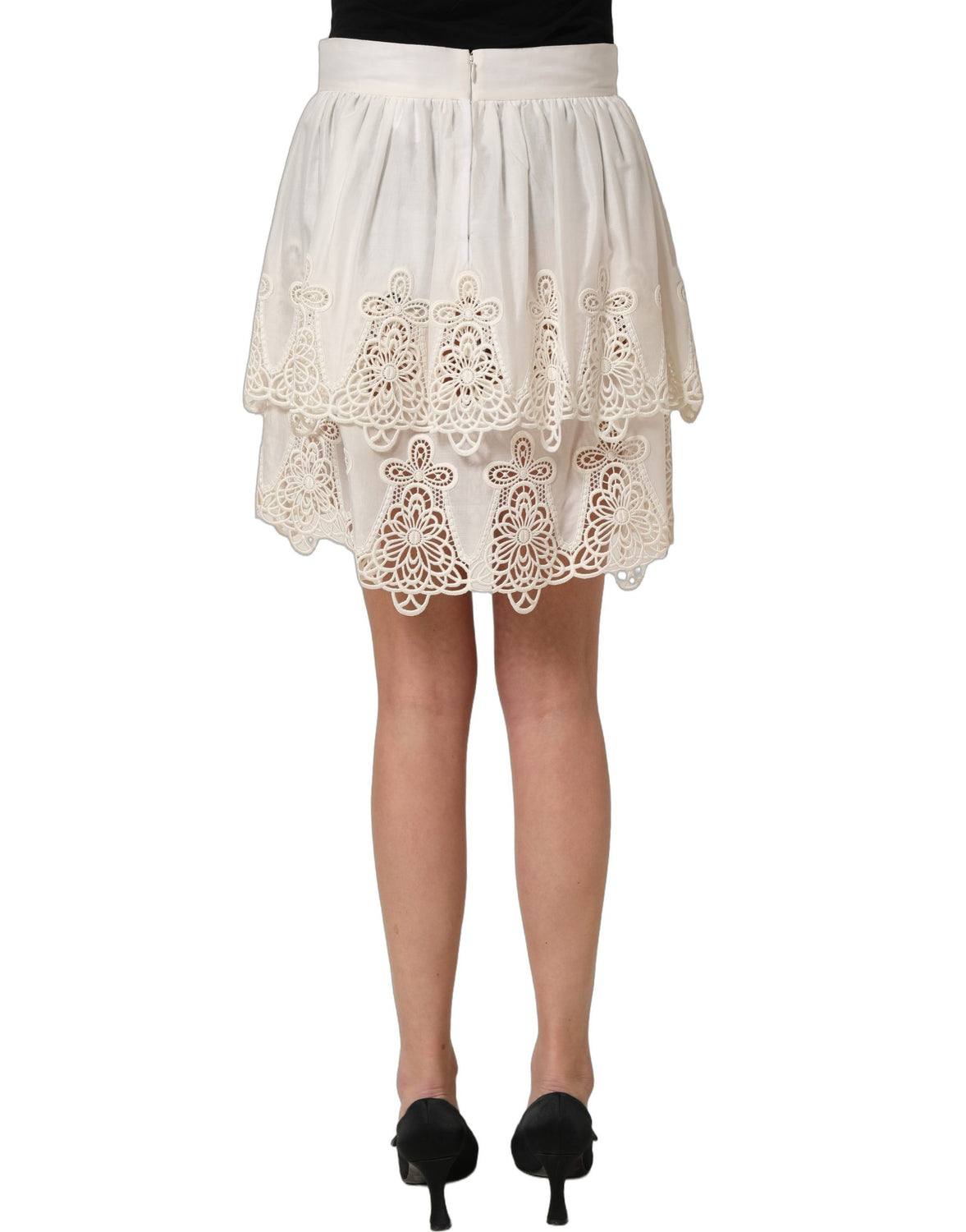 White Floral Embroidered A-line Mini Skirt