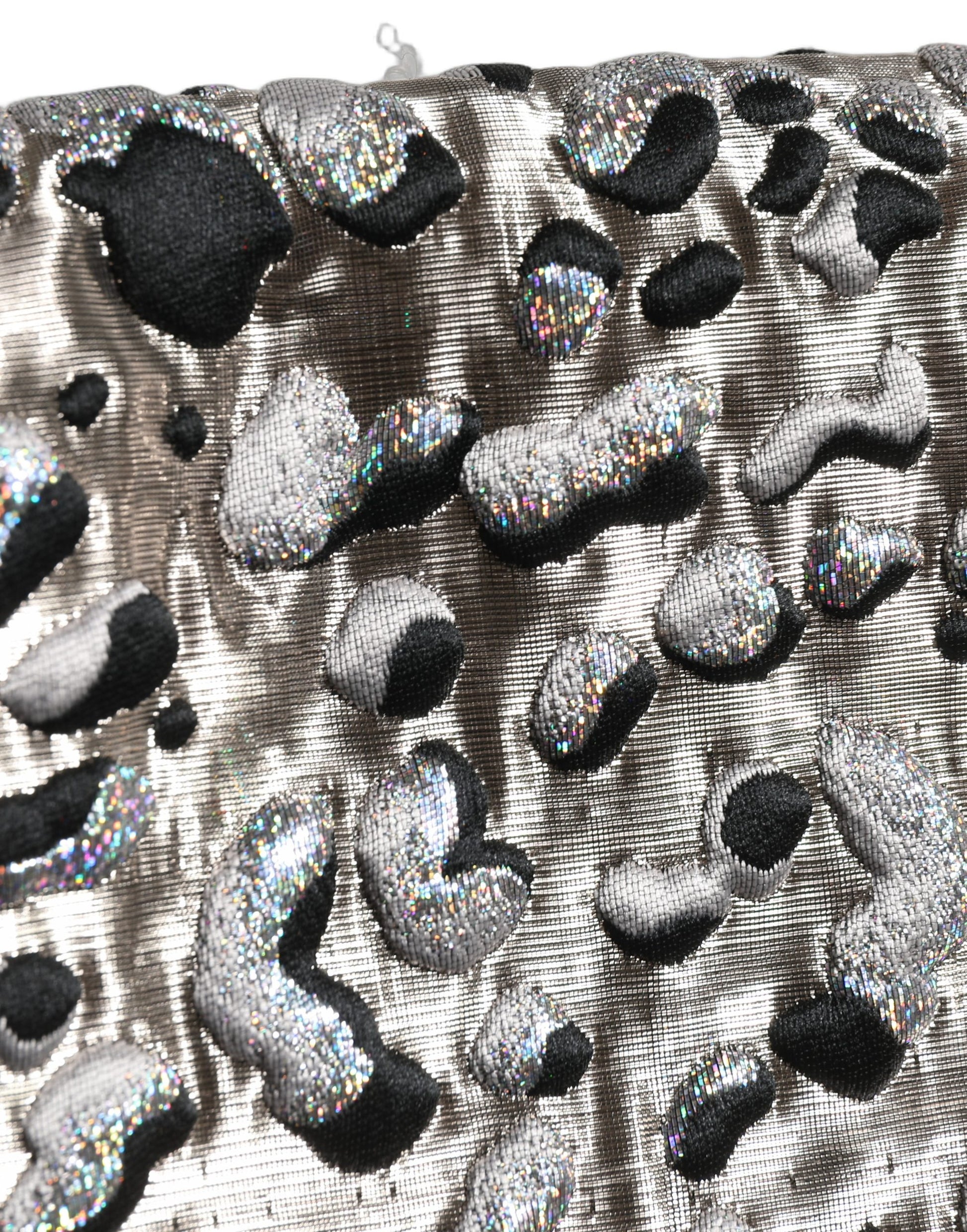 Silver Leopard Jacquard Mid Waist Mini Skirt