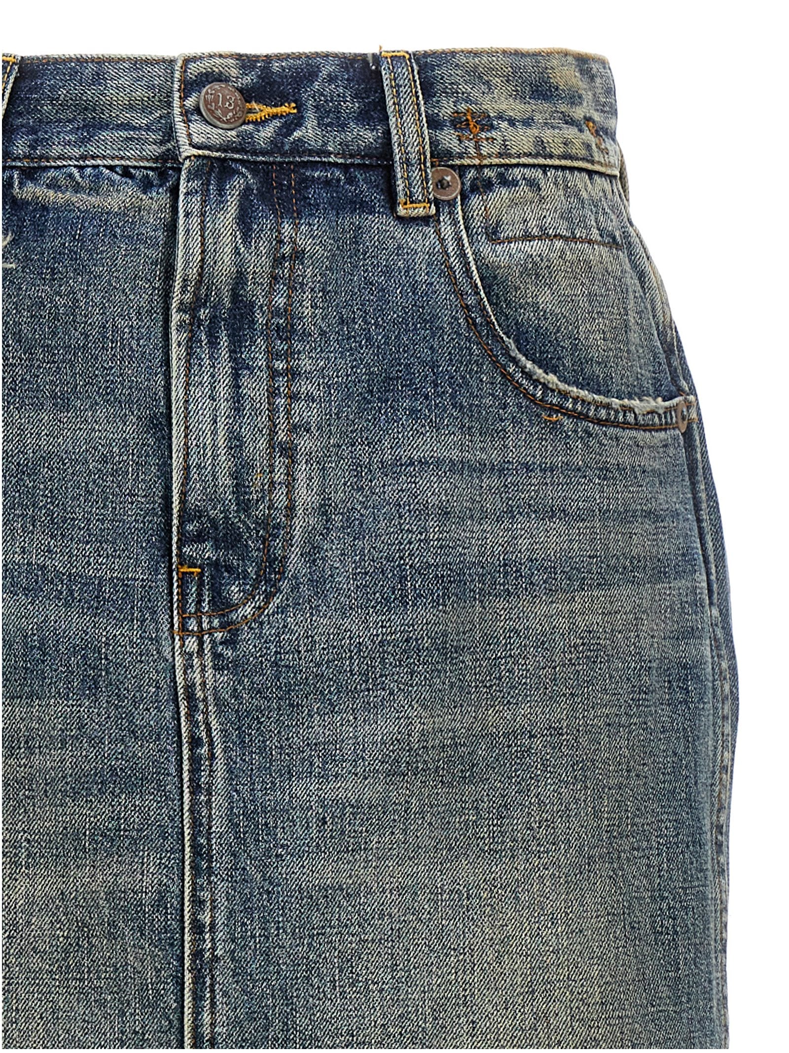 Blue Cotton Mini Skirt